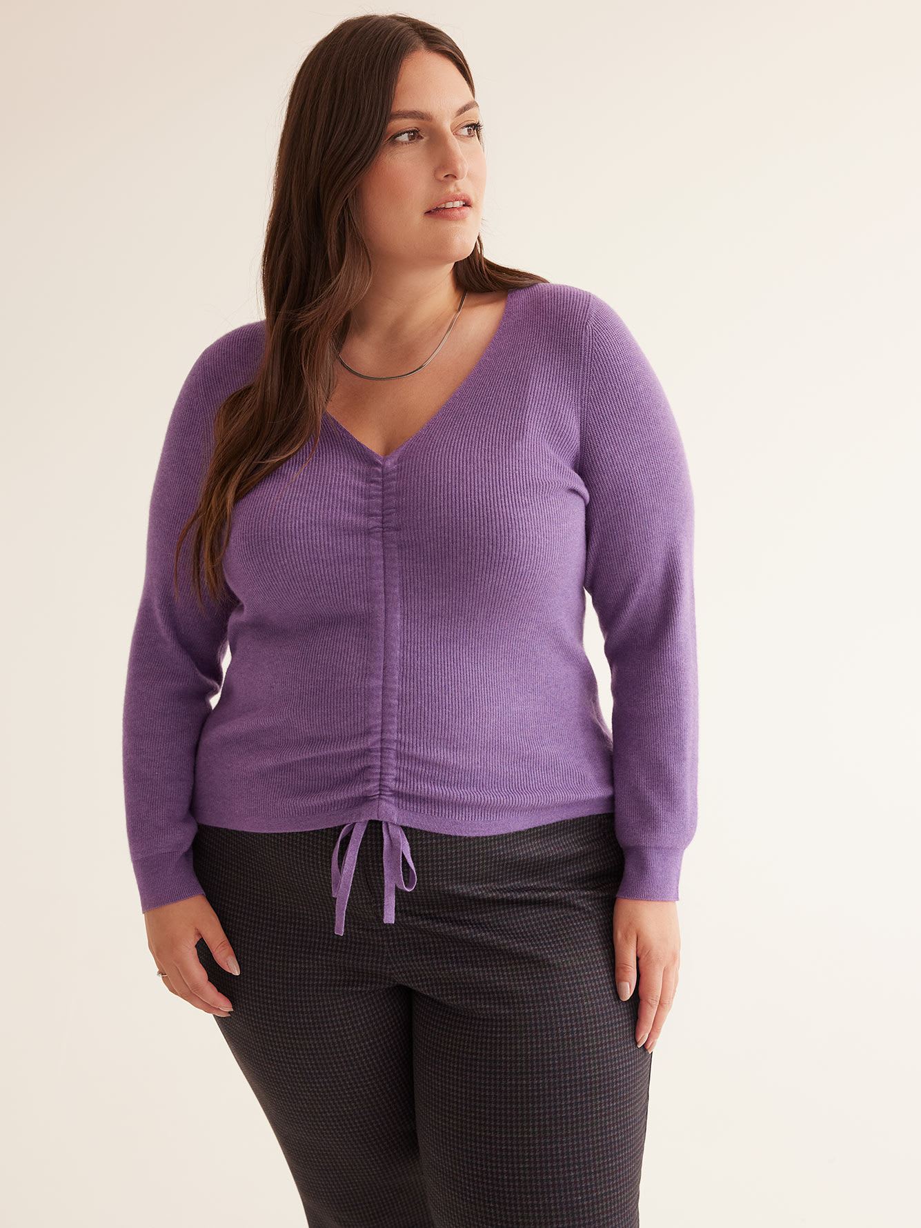 Shirred V-Neck Sweater