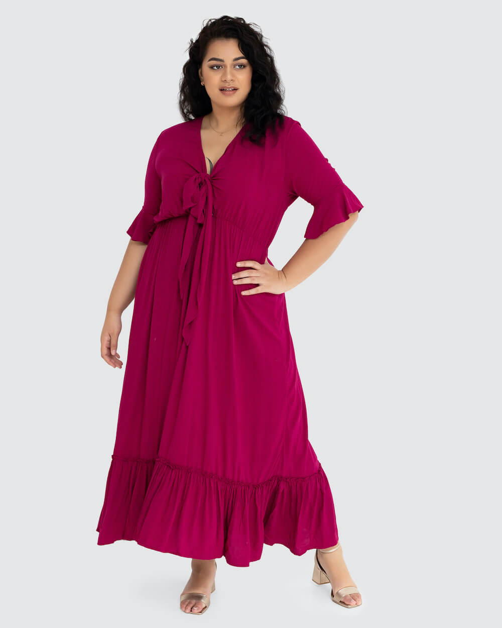 Dani Marie - Nicole Tie Front Plus Size Maxi Dress