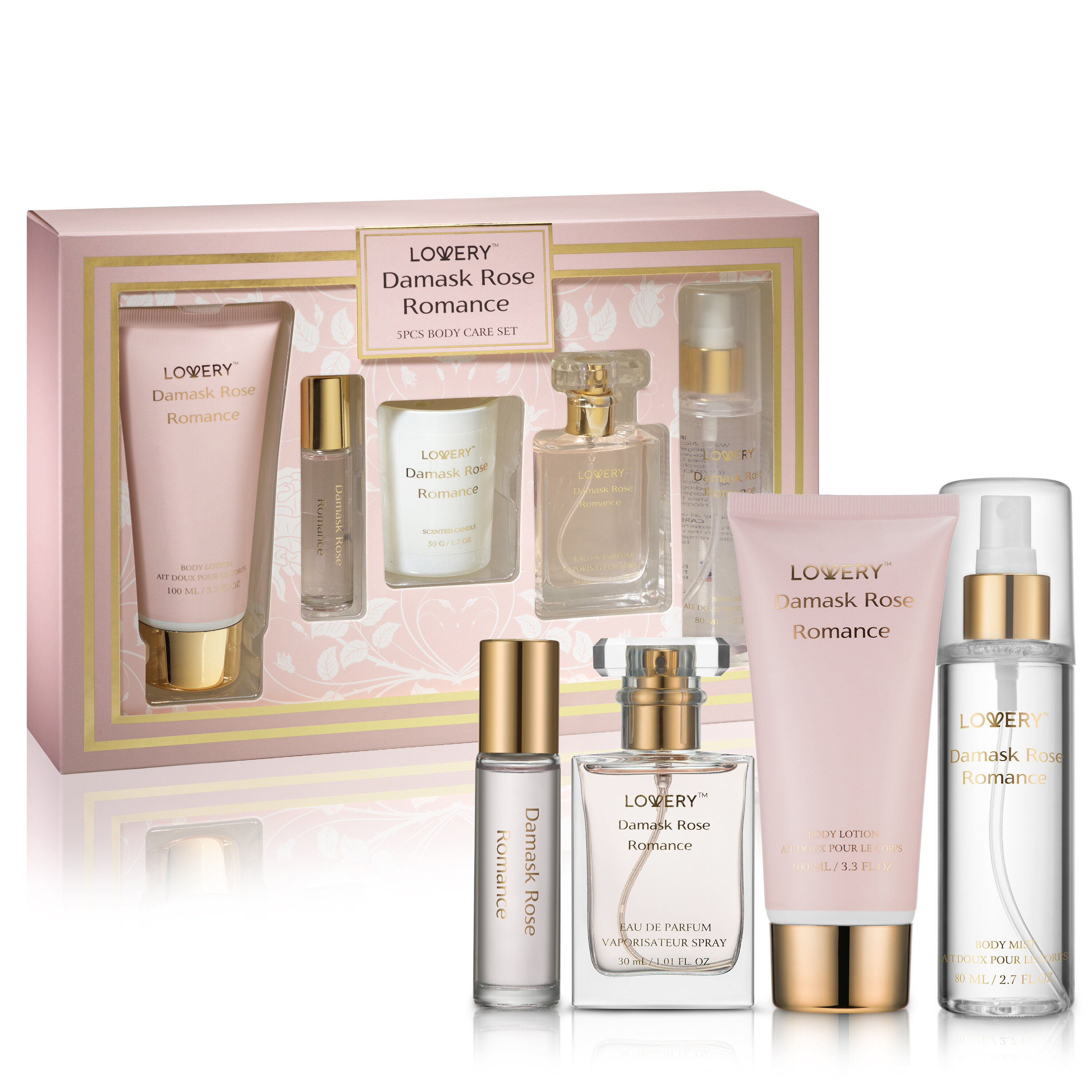 6-Pc. Damask Rose Romance Bath and Body Care Gift Set with Candle & More