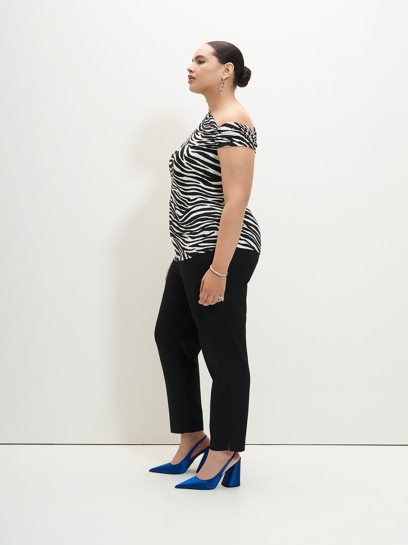 Zebra Off-Shoulder Drape Knit Top - Addition Elle