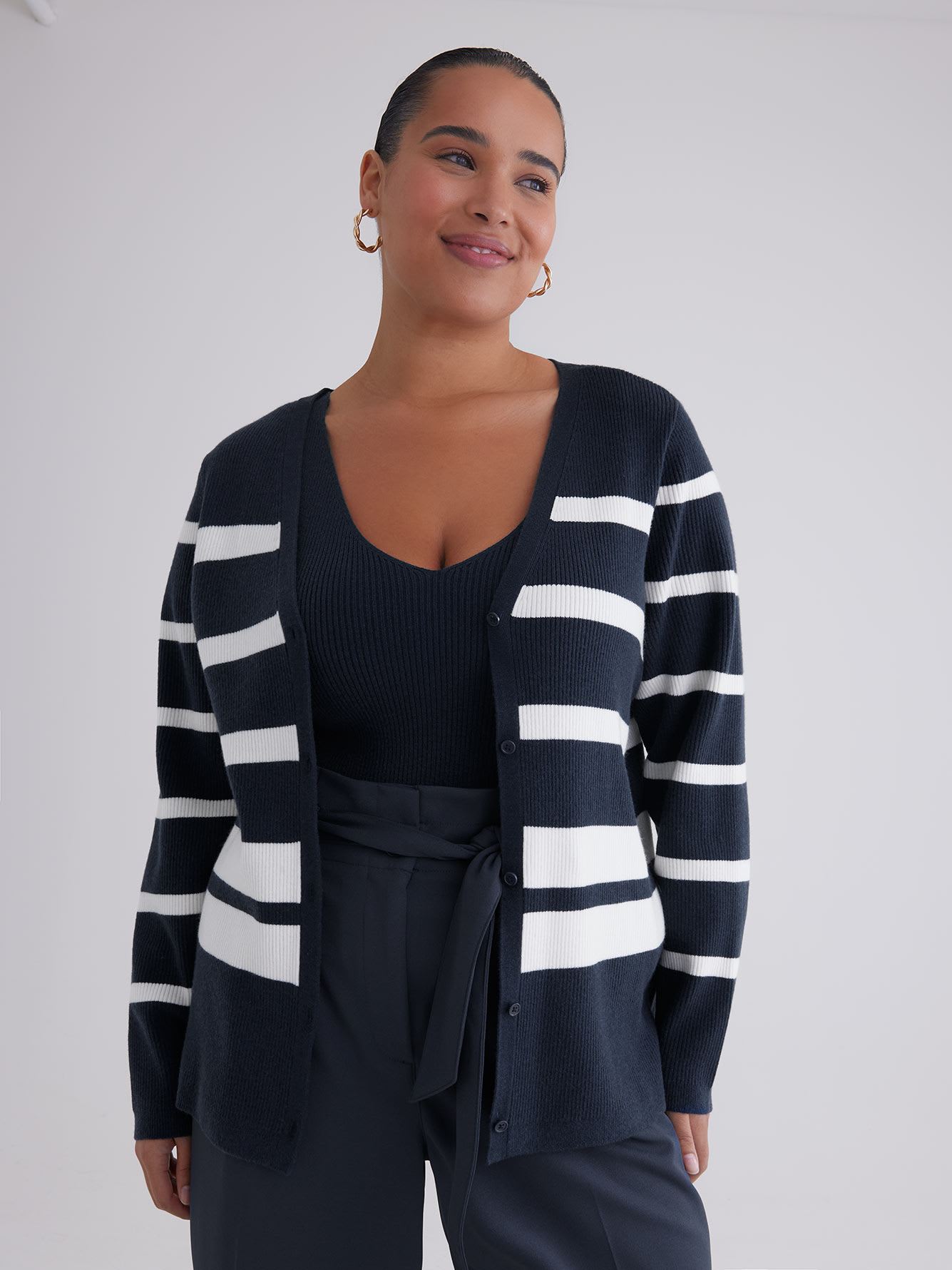 Buttoned Down Striped Ribbed Cardigan