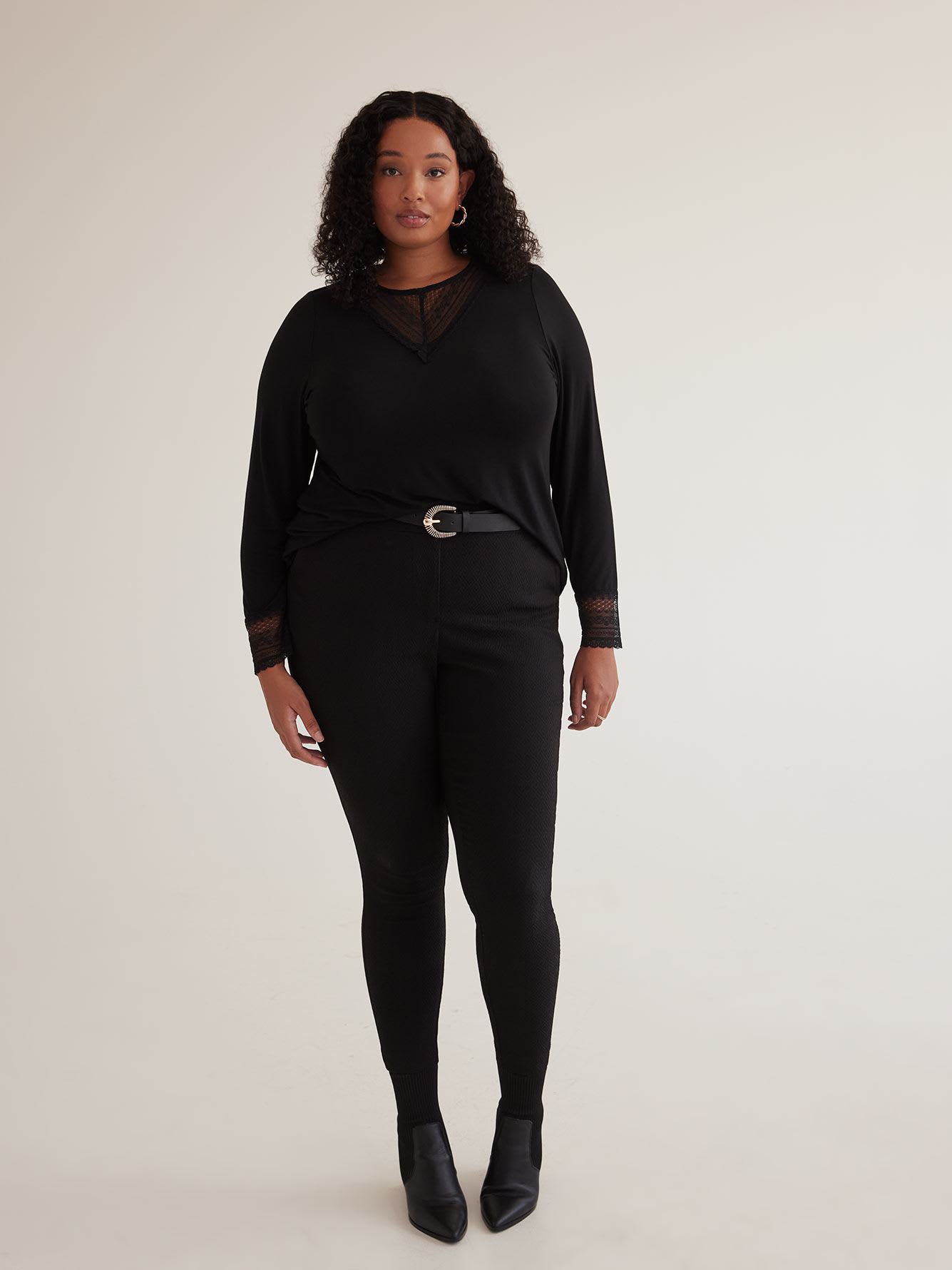 Black Textured Skinny-Leg Savvy Pant