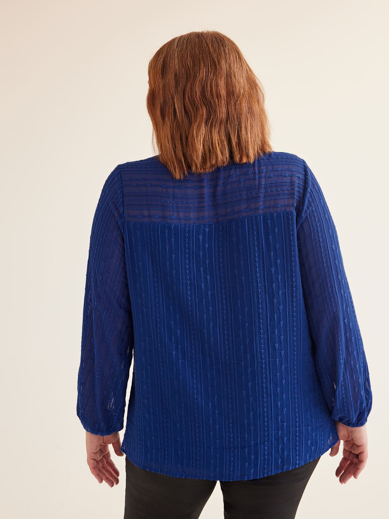 Blue Crewneck A-Line Blouse