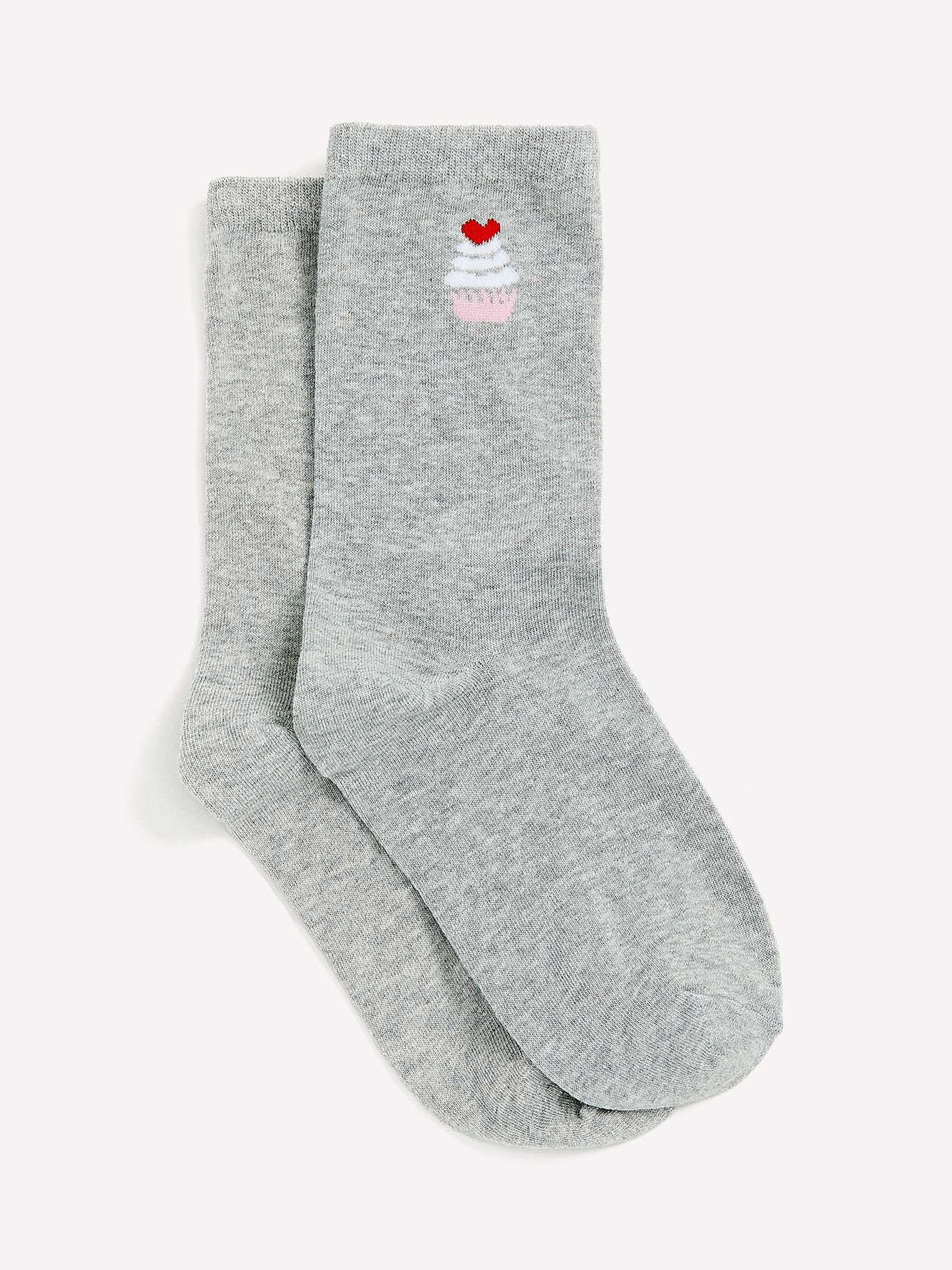 Grey Crew Sock with Cupcake Placement Print