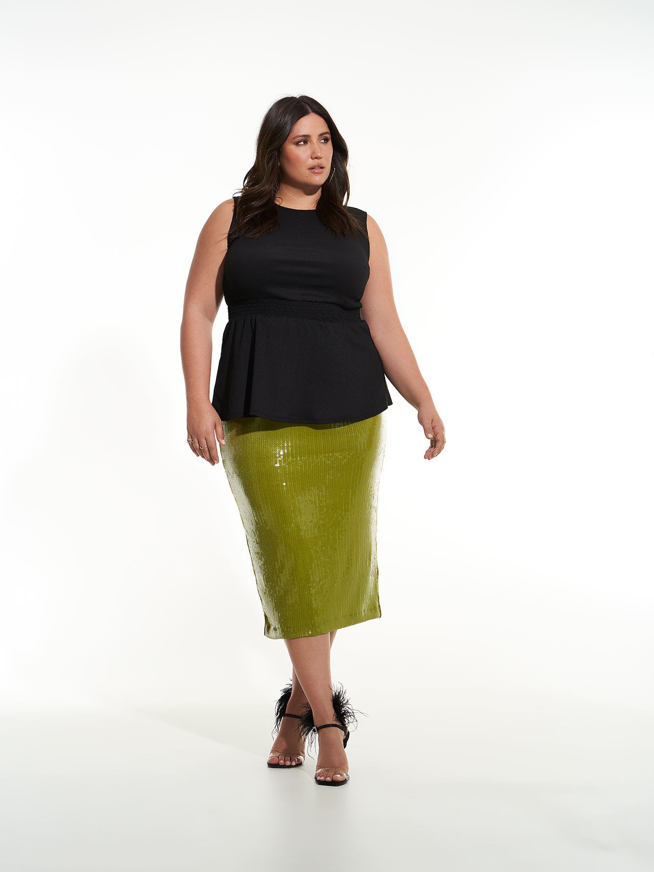 Sleeveless Knit Top with Smocked-Waist - Addition Elle