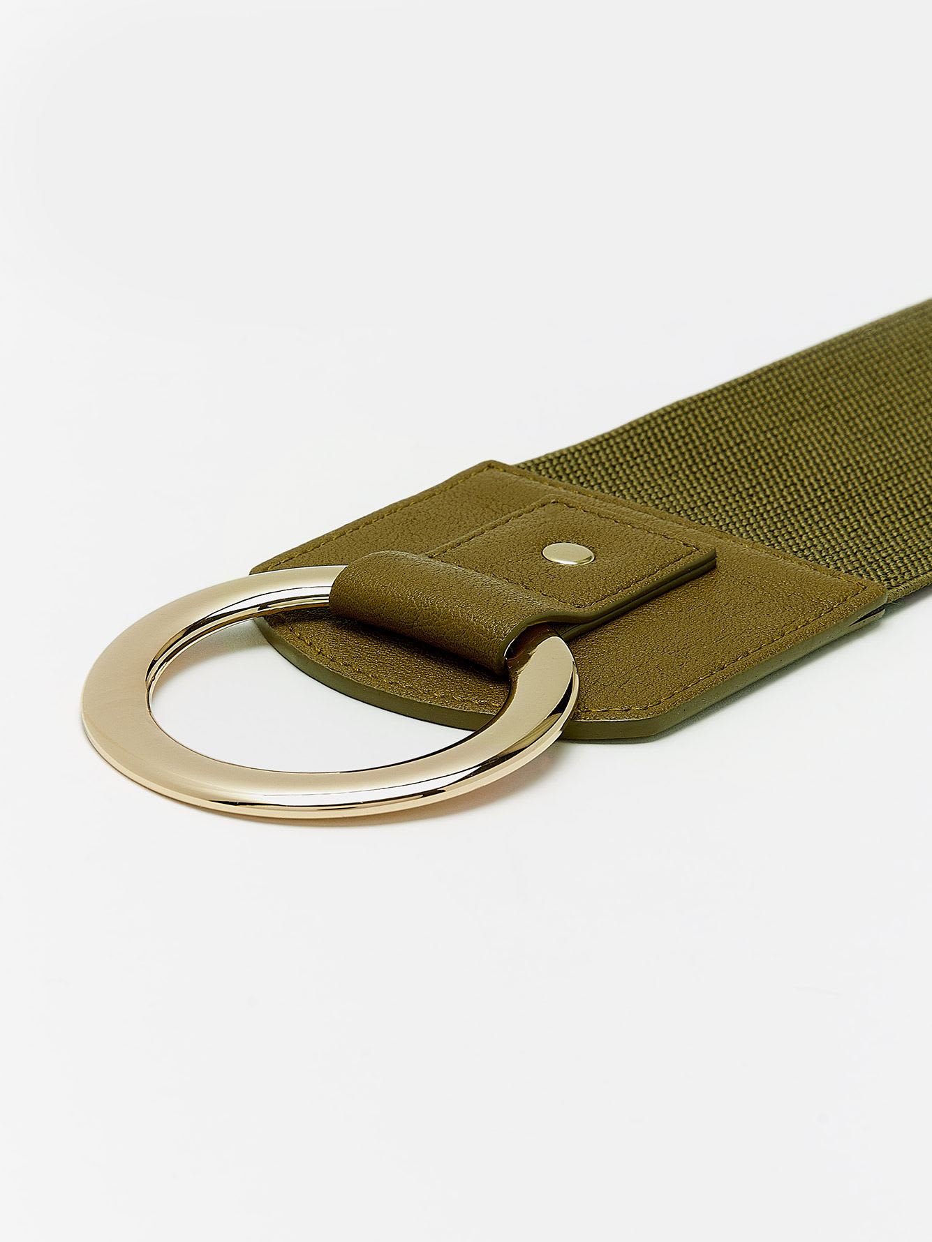 Elastic Waist Belt with Faux Leather Tab