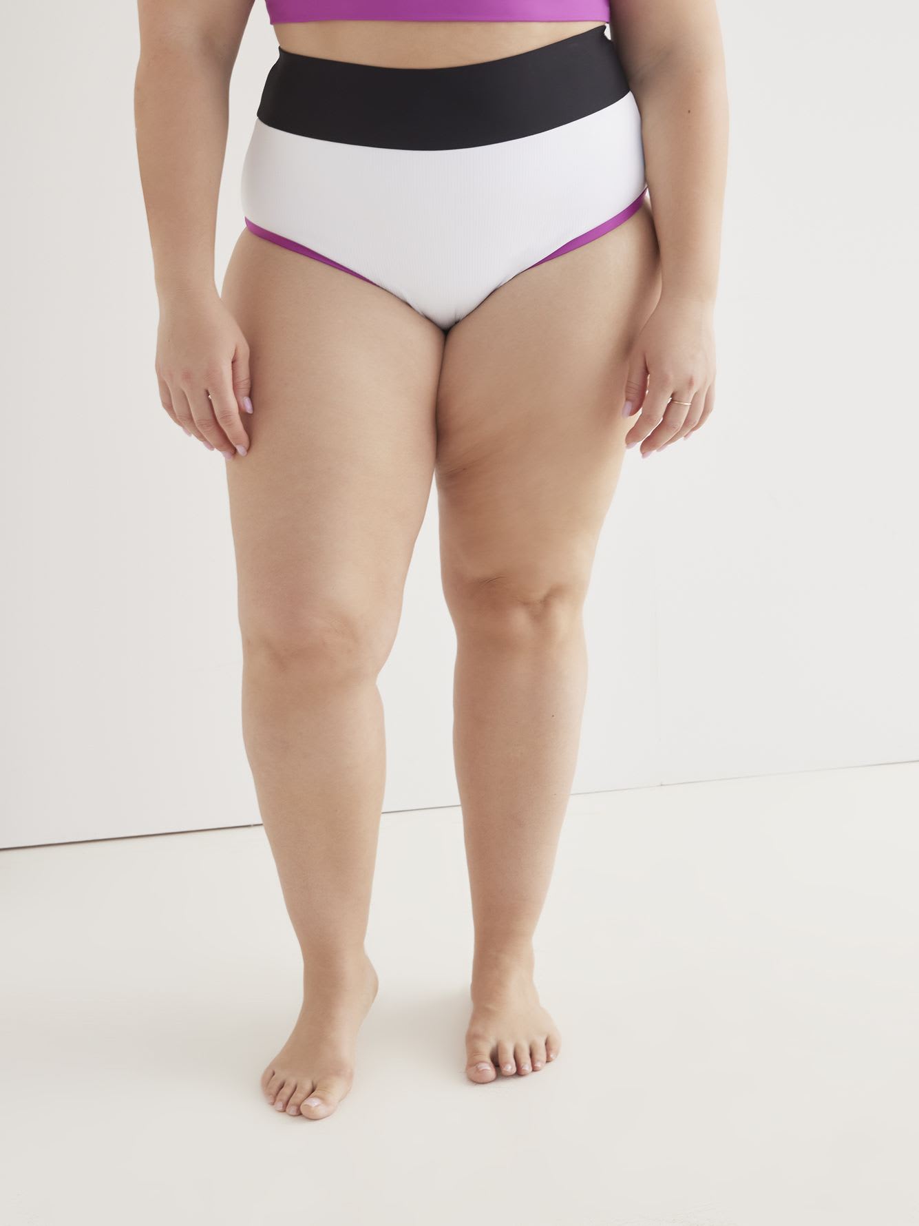 White Ribbed Colourblock High-Waisted Swim Brief - Active Zone
