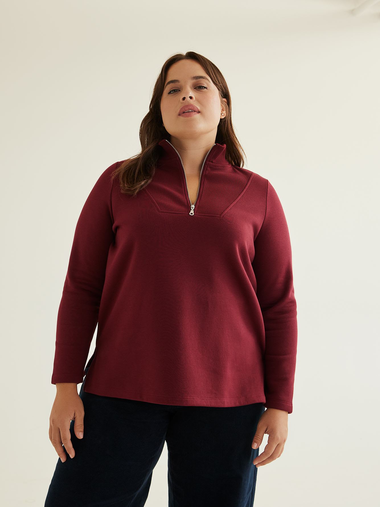 Mock-Neck Long-Sleeve Sweatshirt