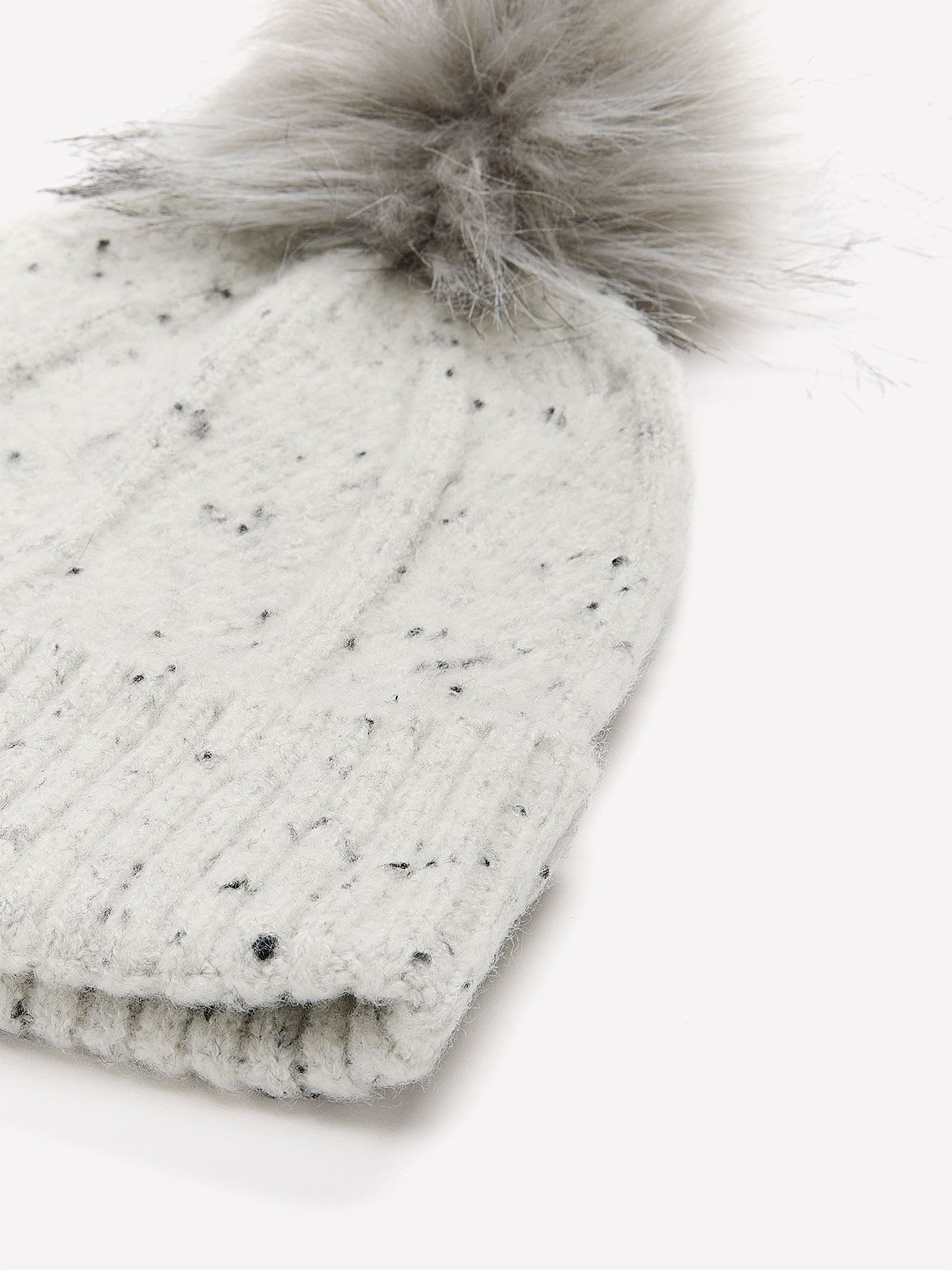 Nep Yarn Cuff Beanie with Pompom