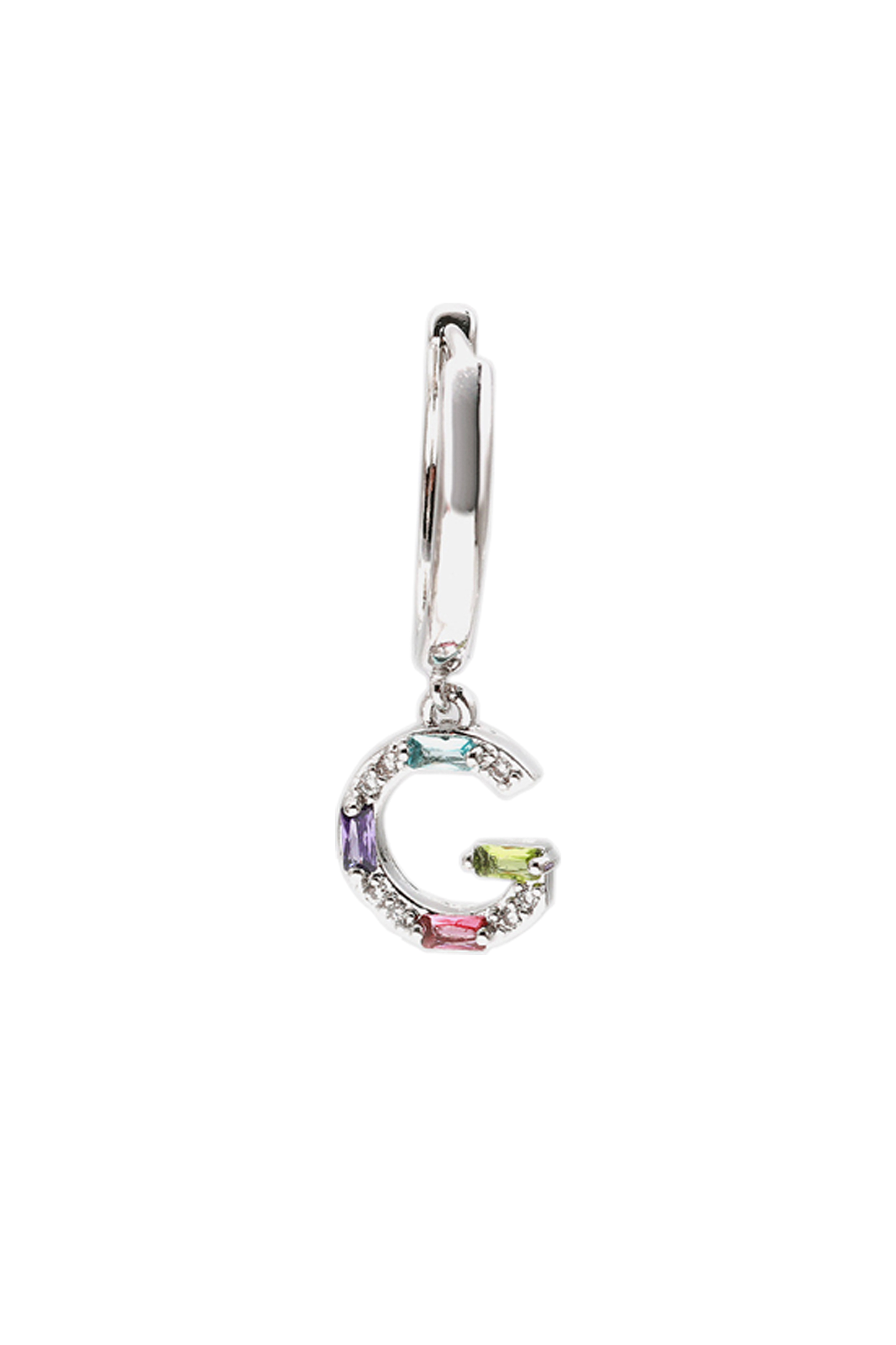 Classicharms-Single Pavé Initial Charm Drop Huggie Hoop Earring-Letter G