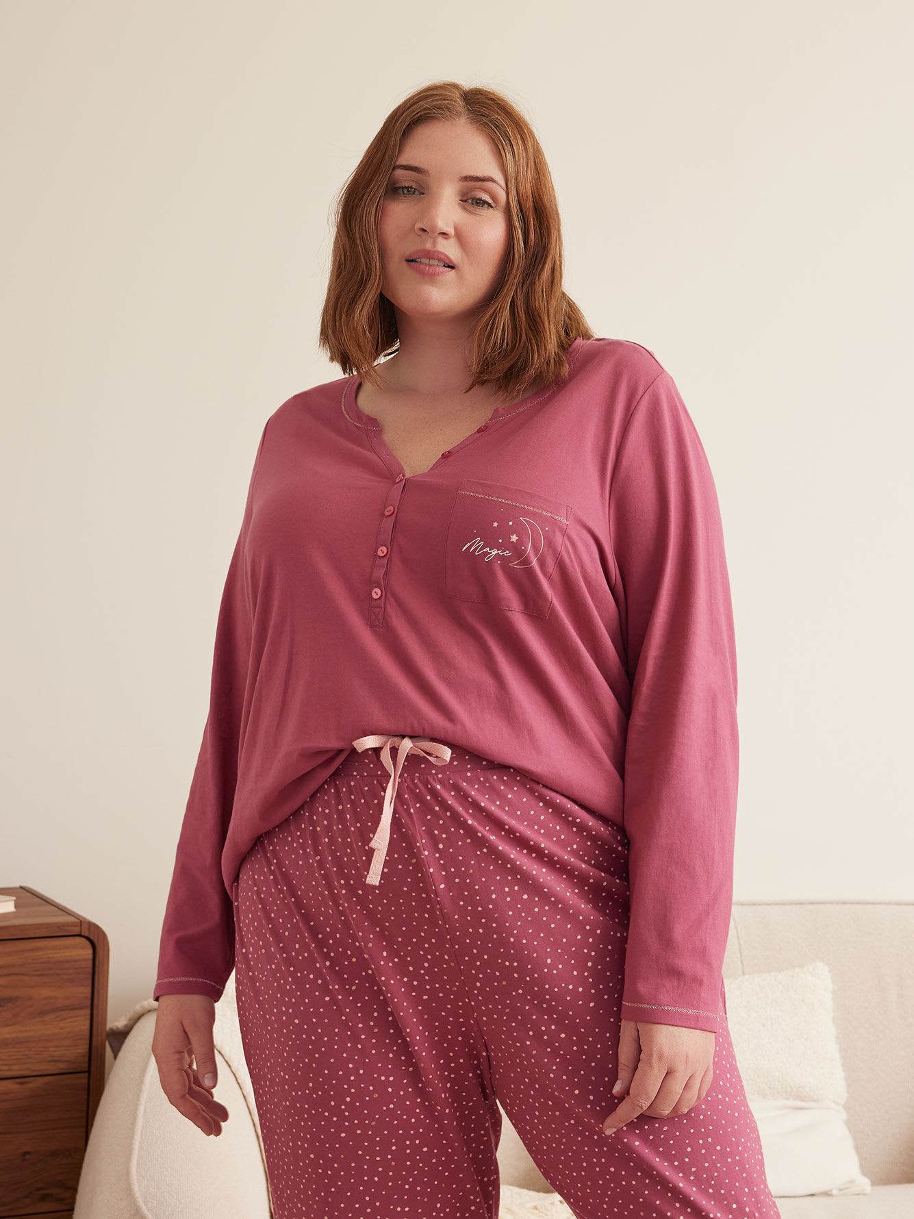 Long-Sleeve Round Henley Neck Pyjama Top - ti Voglio