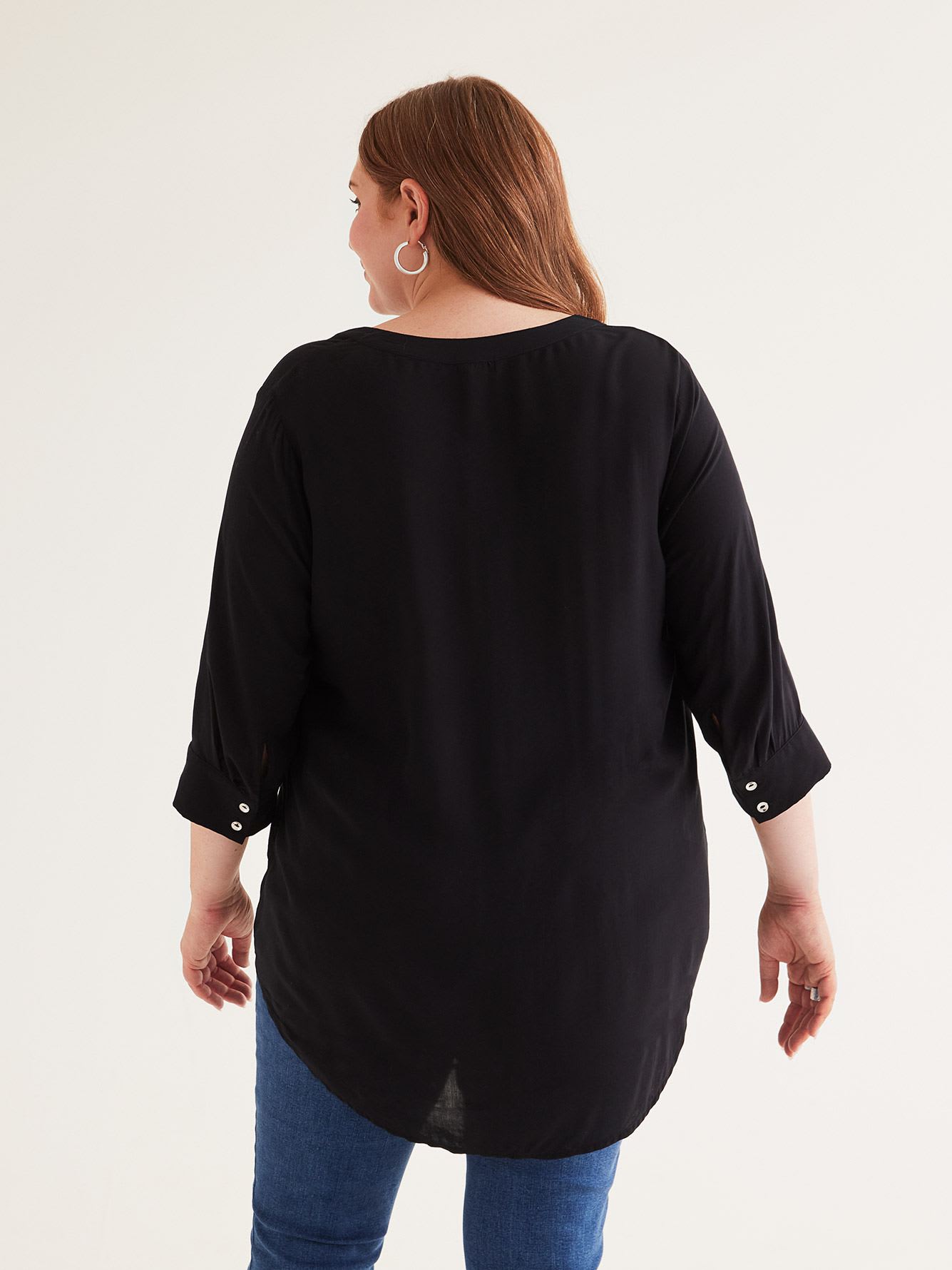 Buttoned Split Neck Woven Tunic
