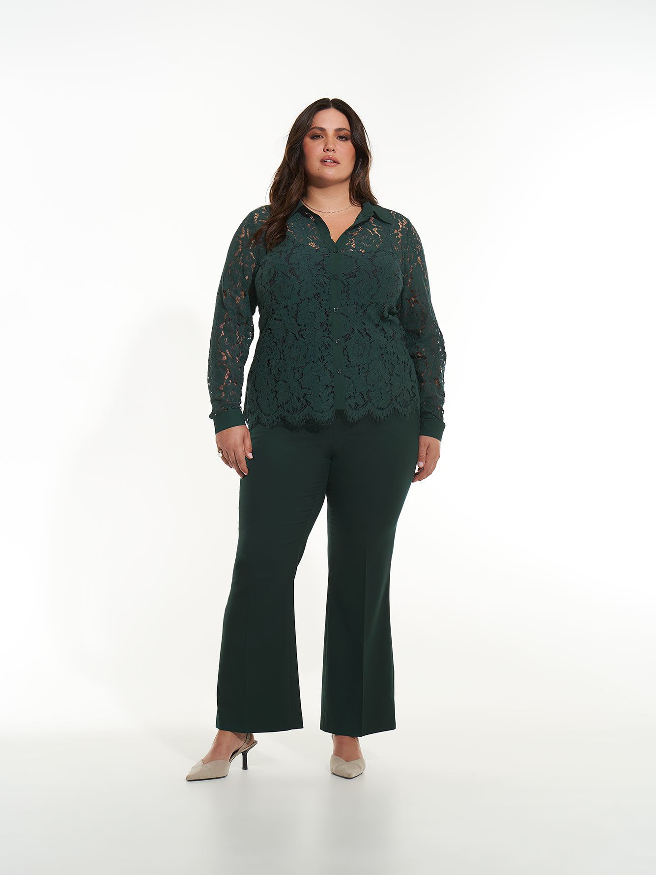 Fitted Lace Buttoned Down Shirt - Addition Elle