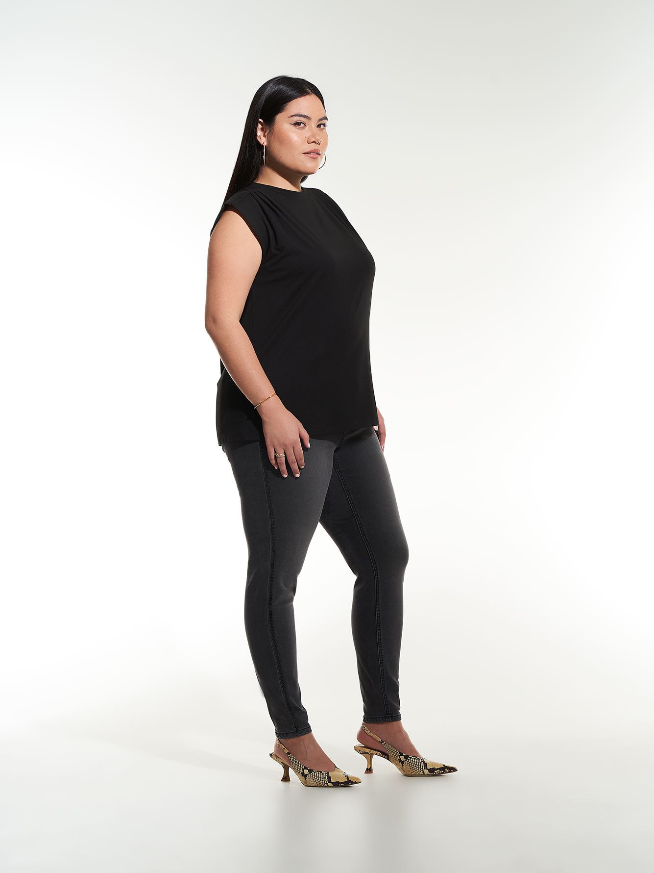 Dropped Shoulder Crew-Neck Knit Top - Addition Elle
