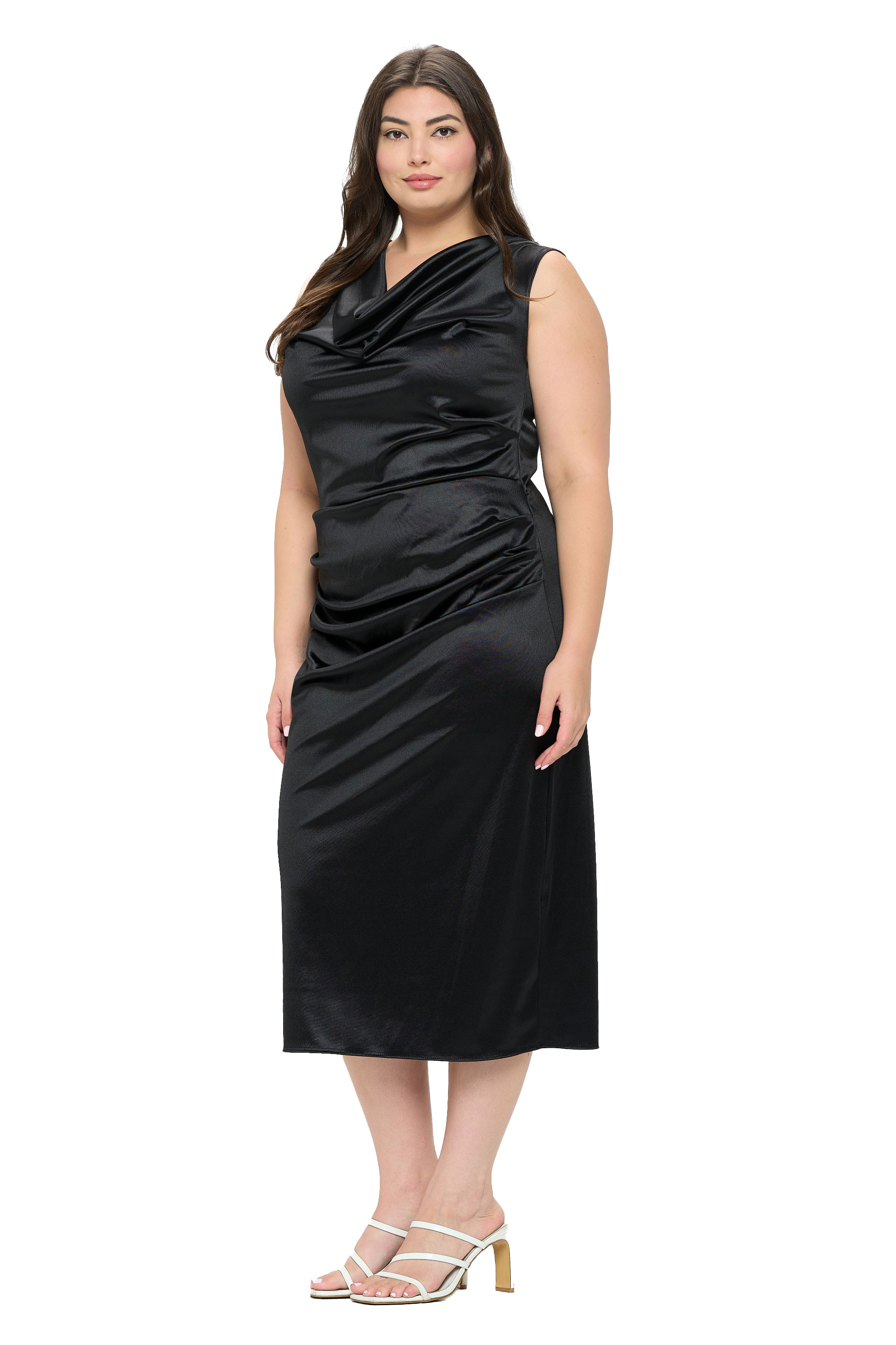 Satin Cowl Neck Midi Dress - L I V D