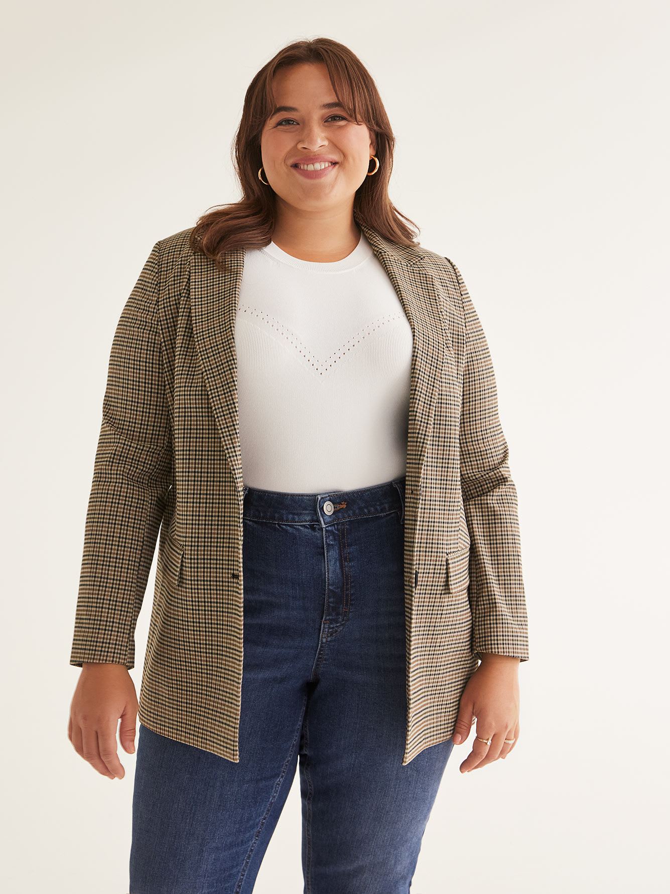 Gingham Single-Breasted Blazer