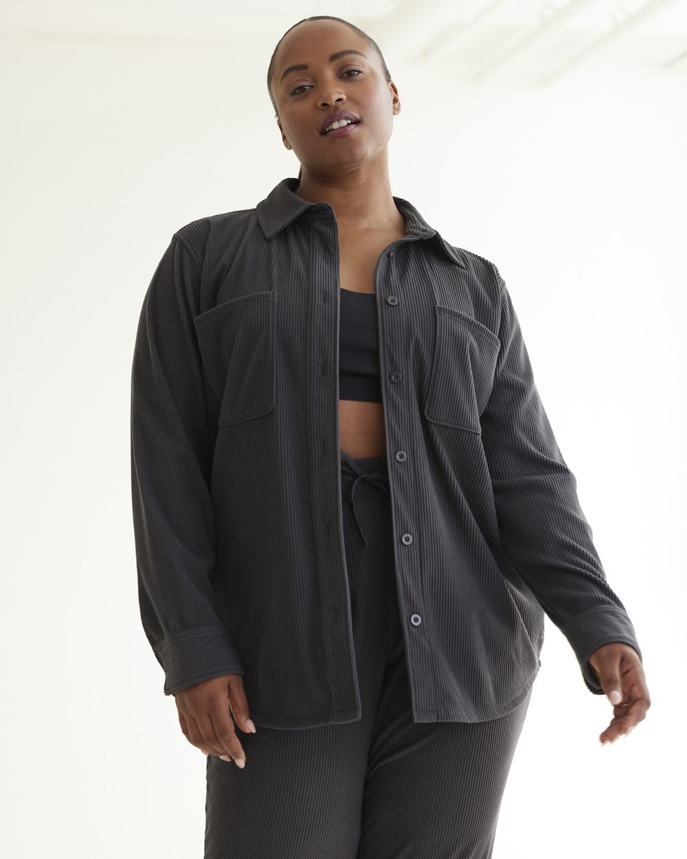 Long-Sleeve Velvet Ottoman-Knit Shirt - Hyba