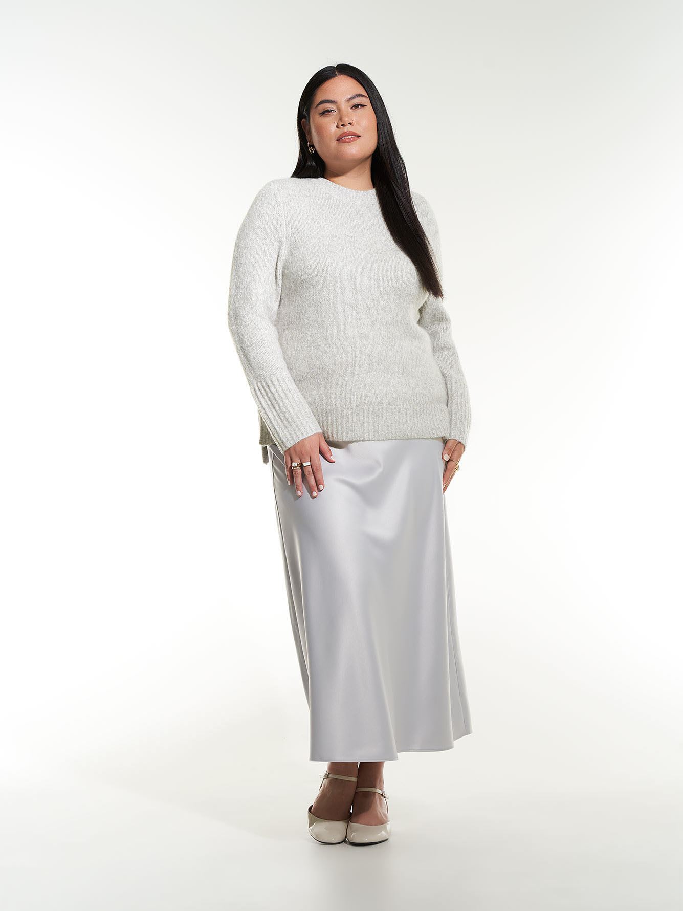 Grey Knit Crewneck Sweater - Addition Elle