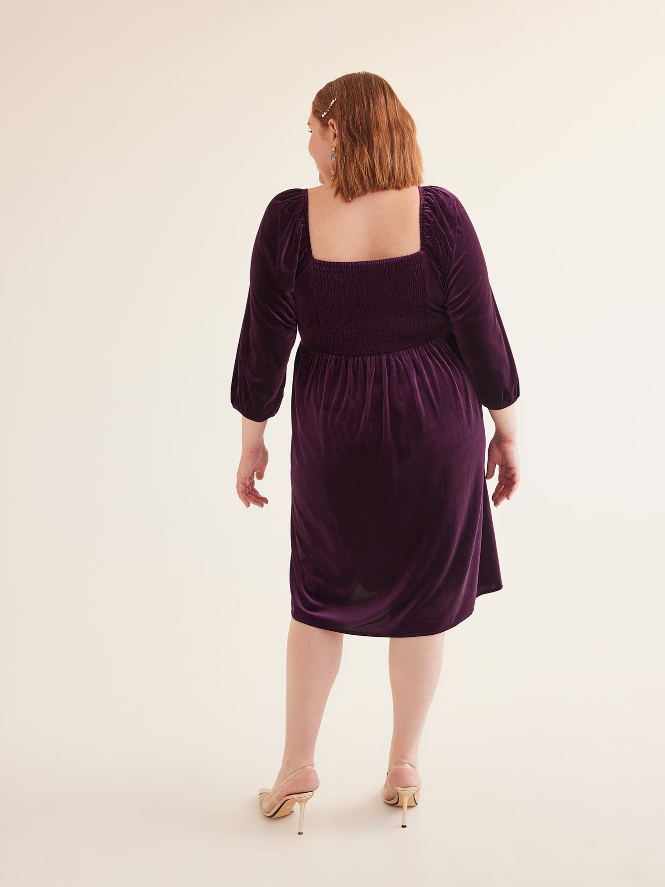 Velvet Crossover Pleated V-Neck Dress