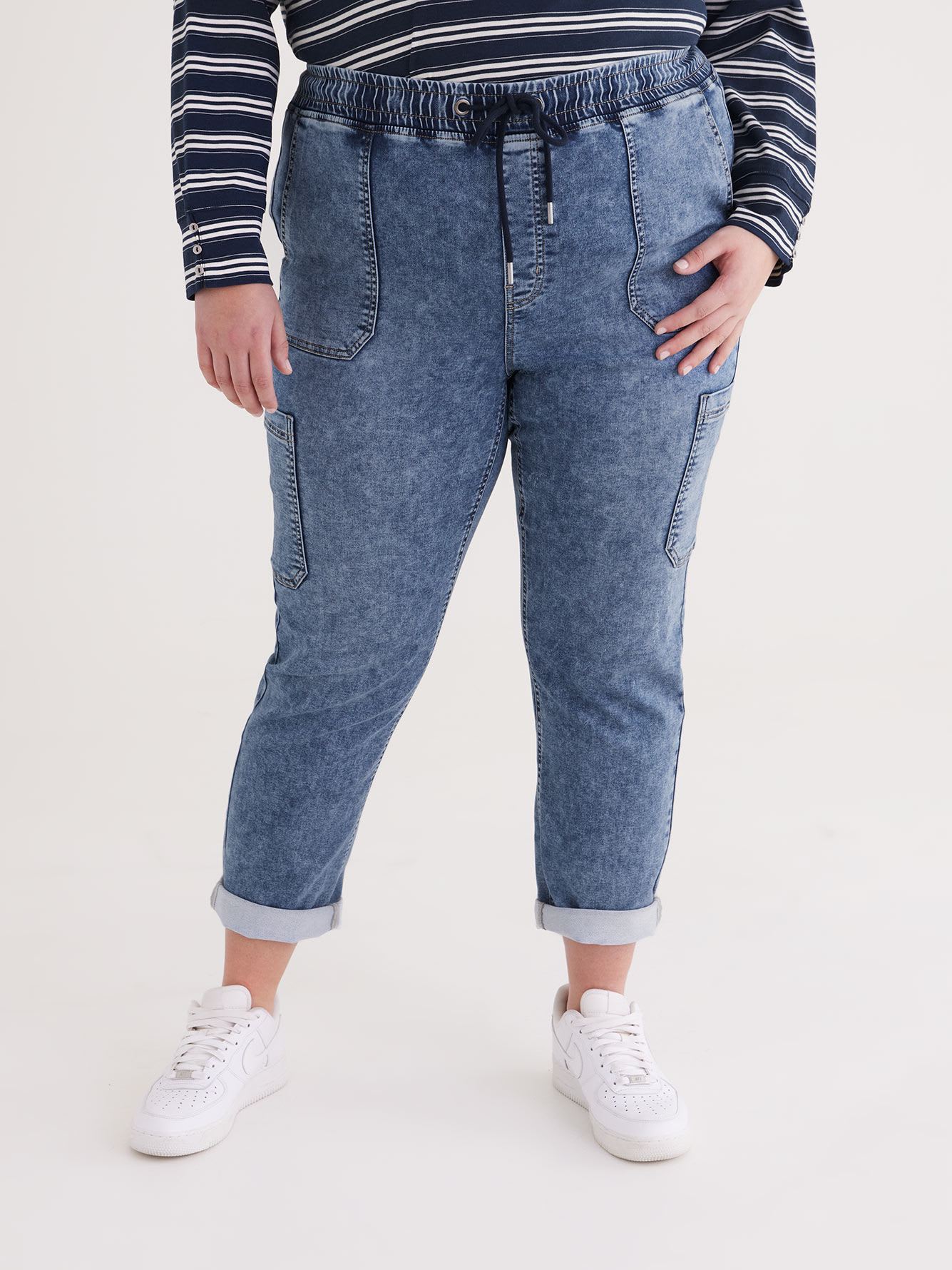 1948-Fit Stretch Denim Cargo Jogger Pants, Medium Wash - d/C JEANS