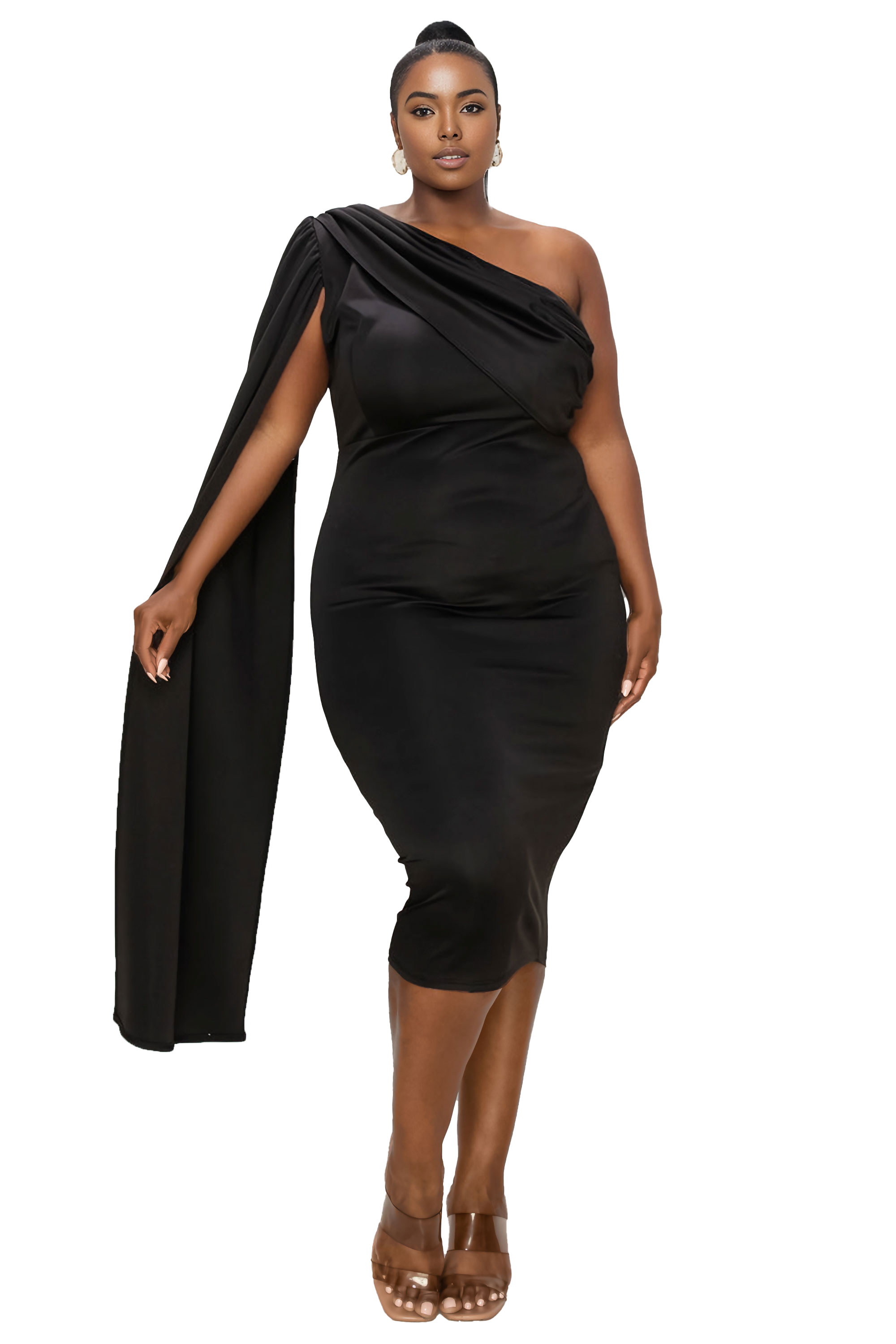 Spade One Shoulder Cape Dress - L I V D
