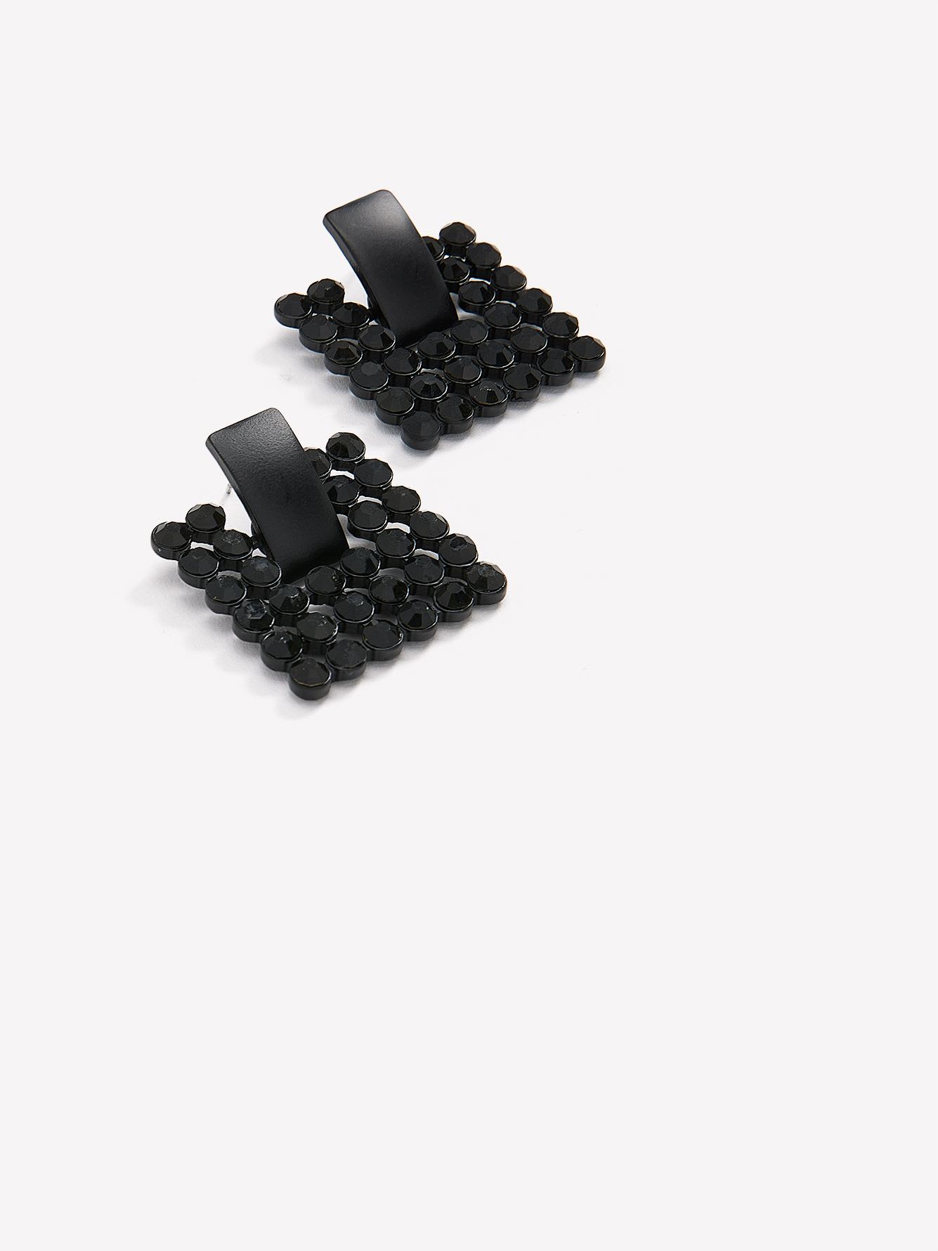 Black Fancy Square Earrings