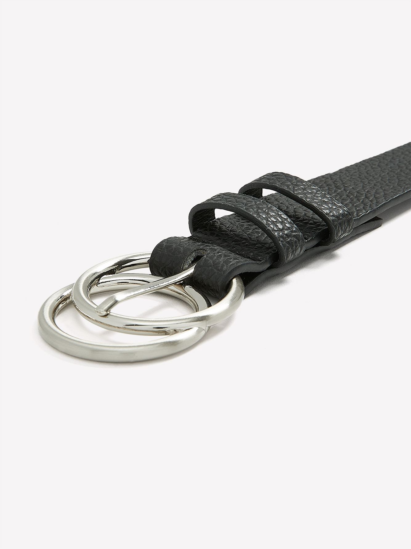Slim Pebble Faux-Leather Belt with Double-Ring Buckle