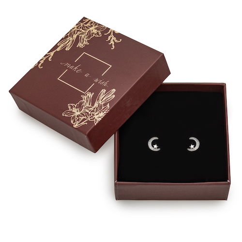 Holiday Gift Box with Crystal Pave Moon & Star Stud Earrings - callura