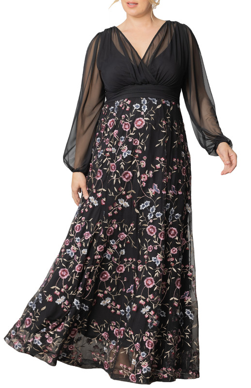 Kiyonna Plus Size Isabella Embroidered Mesh Formal Gown (Plus Size)