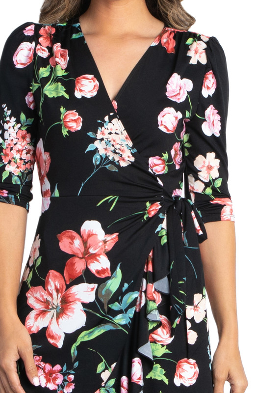 Kiyonna Flirty Flounce Midi Wrap Dress with 3/4 Sleeves