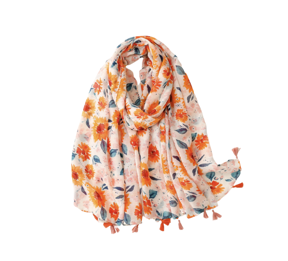 Bright sunflower scarf with tassels - Don't AsK