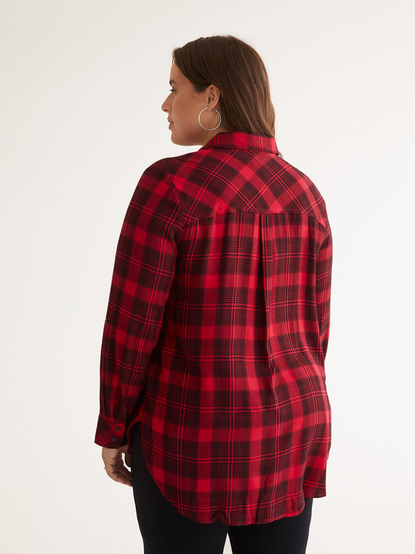 Plaid Buttoned Down Shirt with High-Low Hem