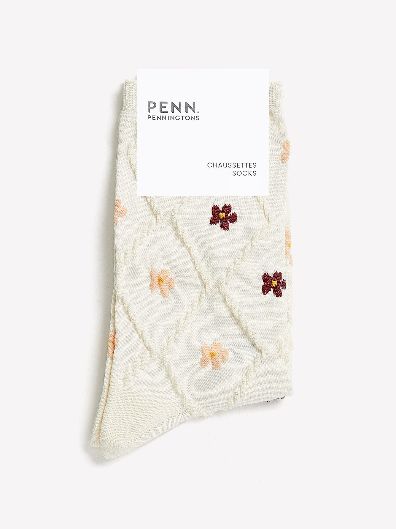 Jacquard Knit Crew Socks with Floral Print