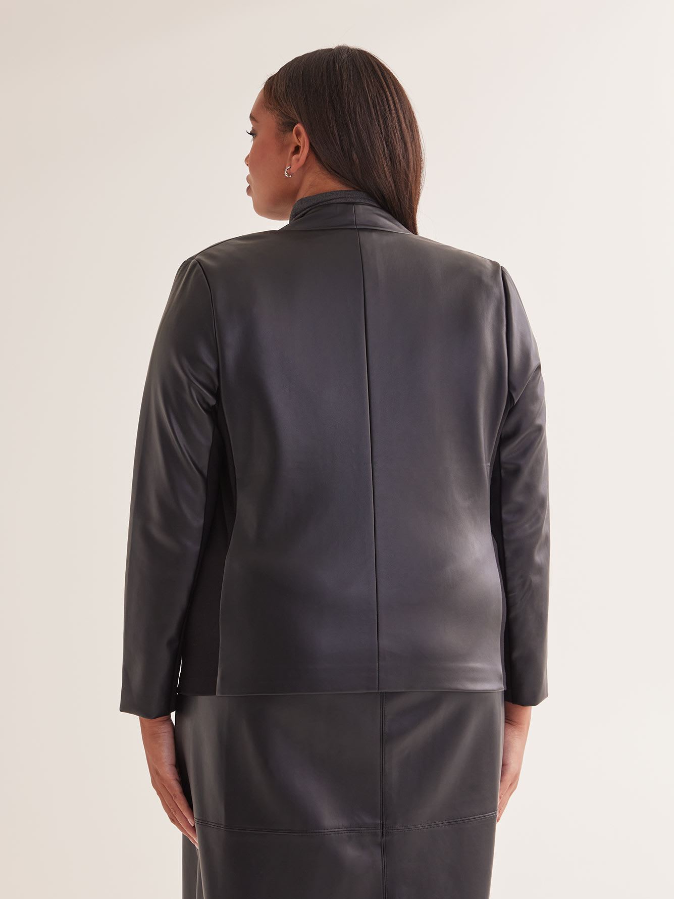 Black Faux Leather Jacket with Knit Inserts