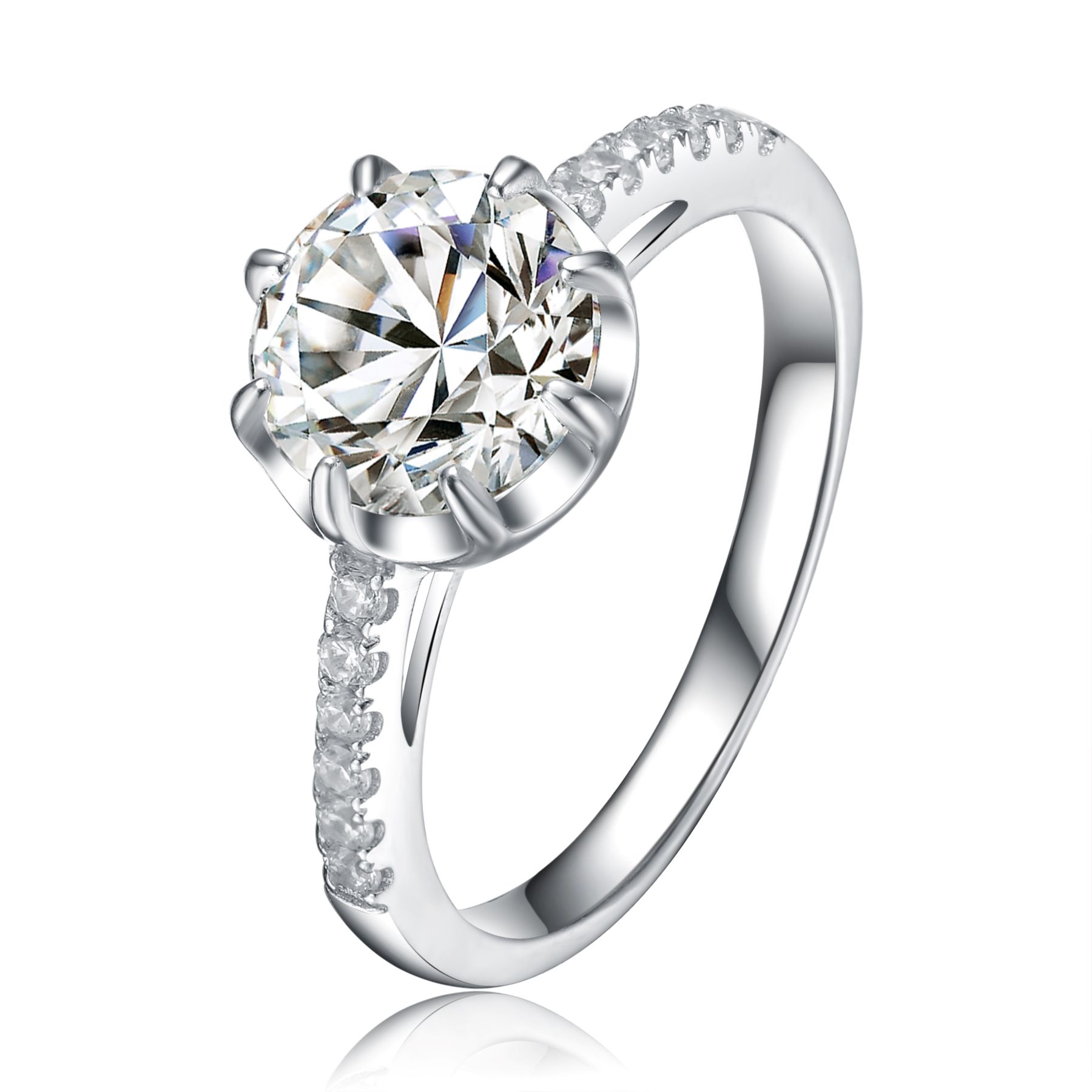 Genevive Sterling Silver Clear Cubic Zirconia Solitairie Size 6 Ring