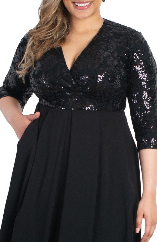 Kiyonna Plus Size Paris Pleated Sequin Gown (Plus Size)