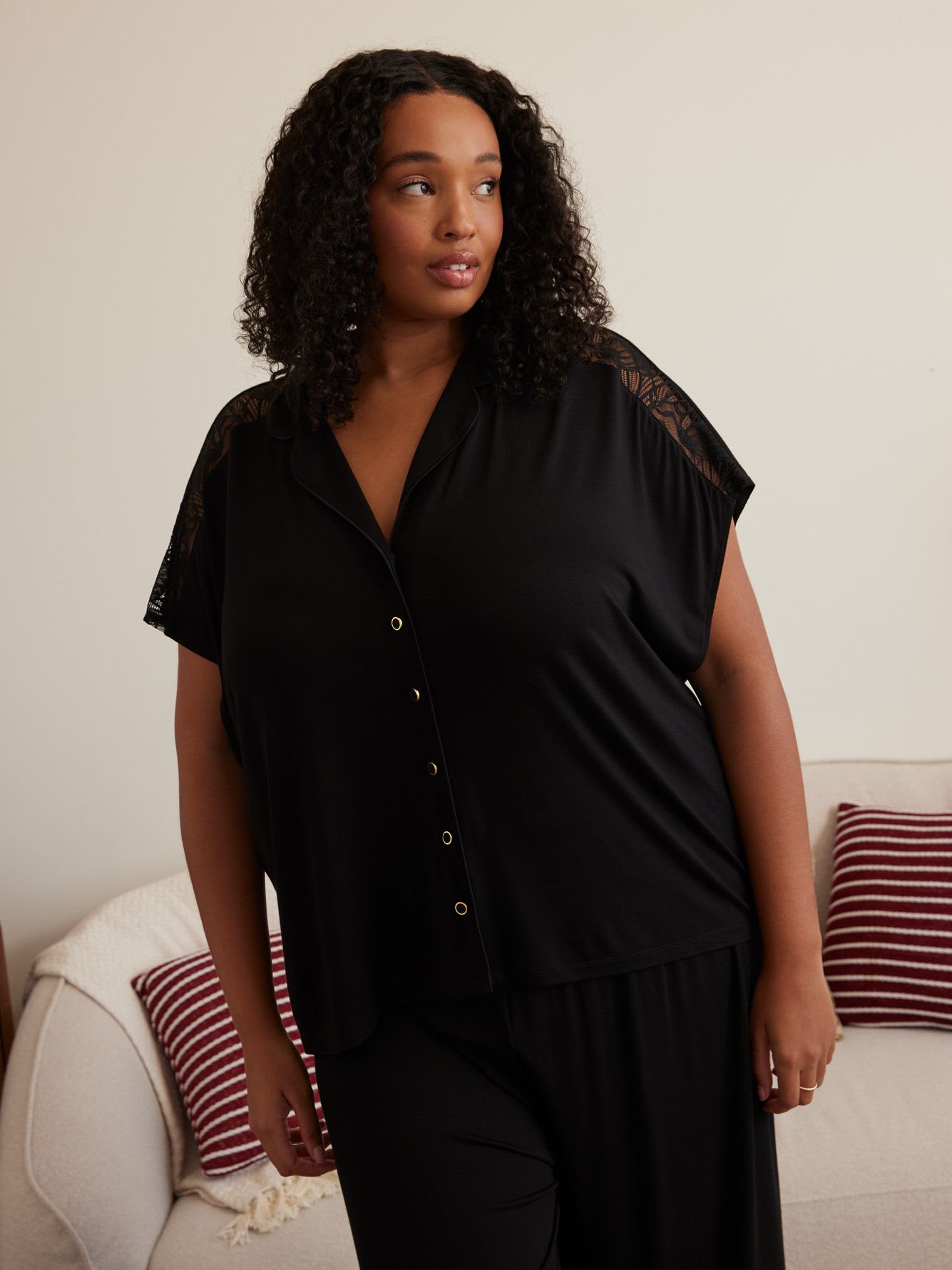 Buttoned-Down Dropped Shoulder Pyjama Shirt - ti Voglio