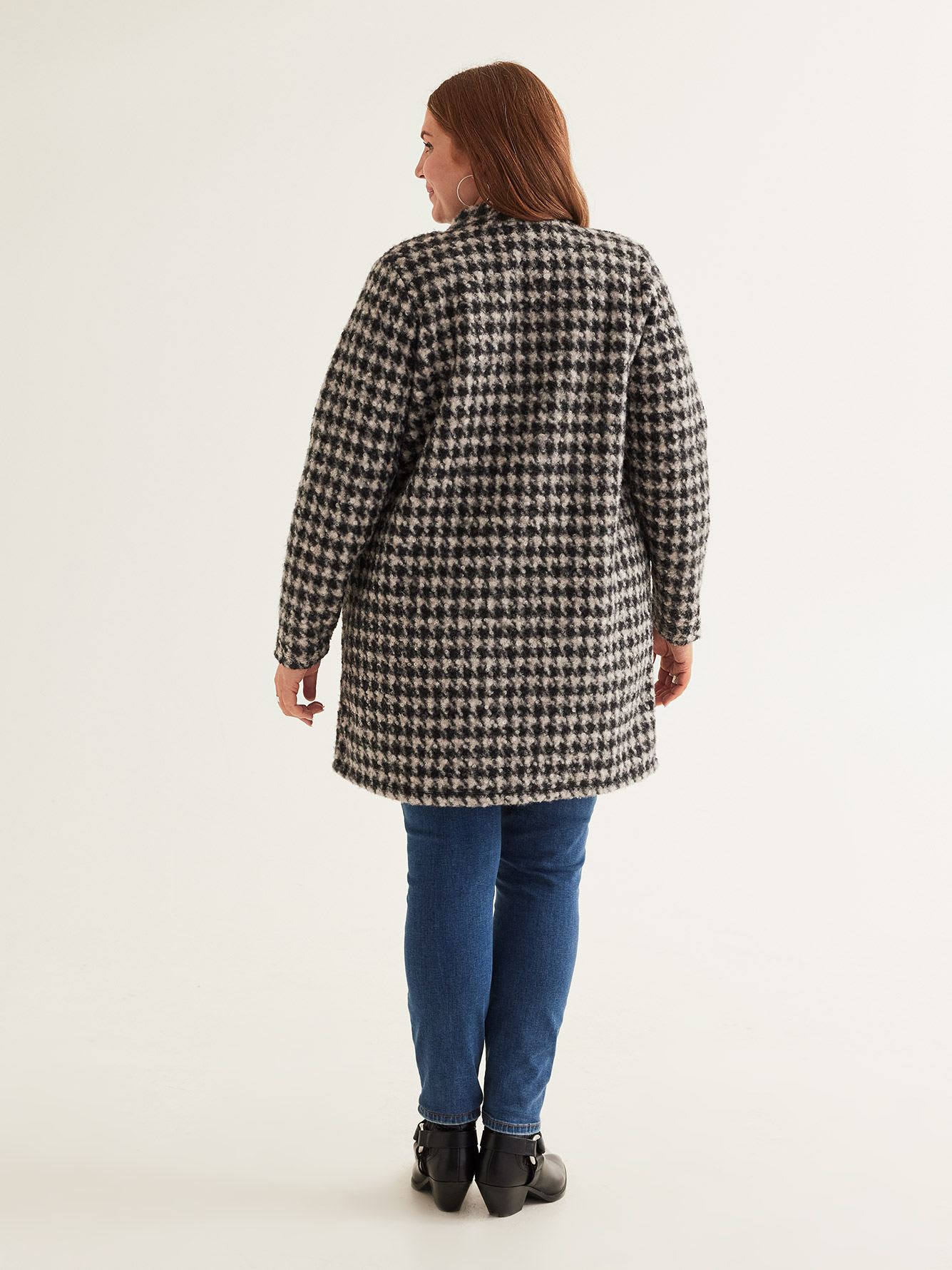 Textured Coatigan with Pockets, Black and White