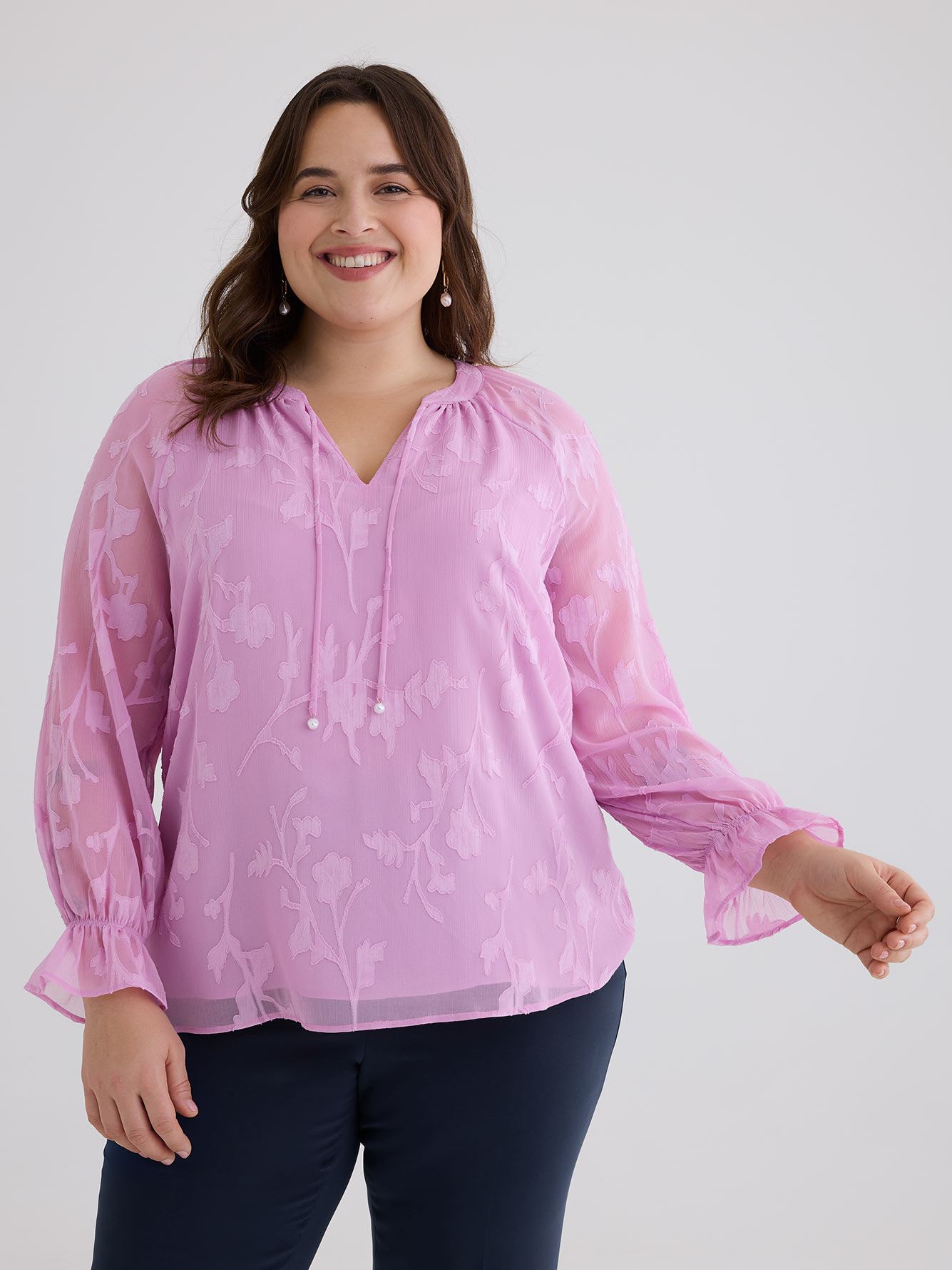 Long-Sleeve Blouse with Split Neckline