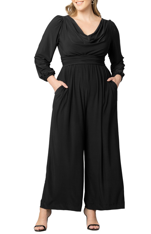 Kiyonna Plus Size Natalia Cowl Neck Wide Leg Jumpsuit (Plus Size)