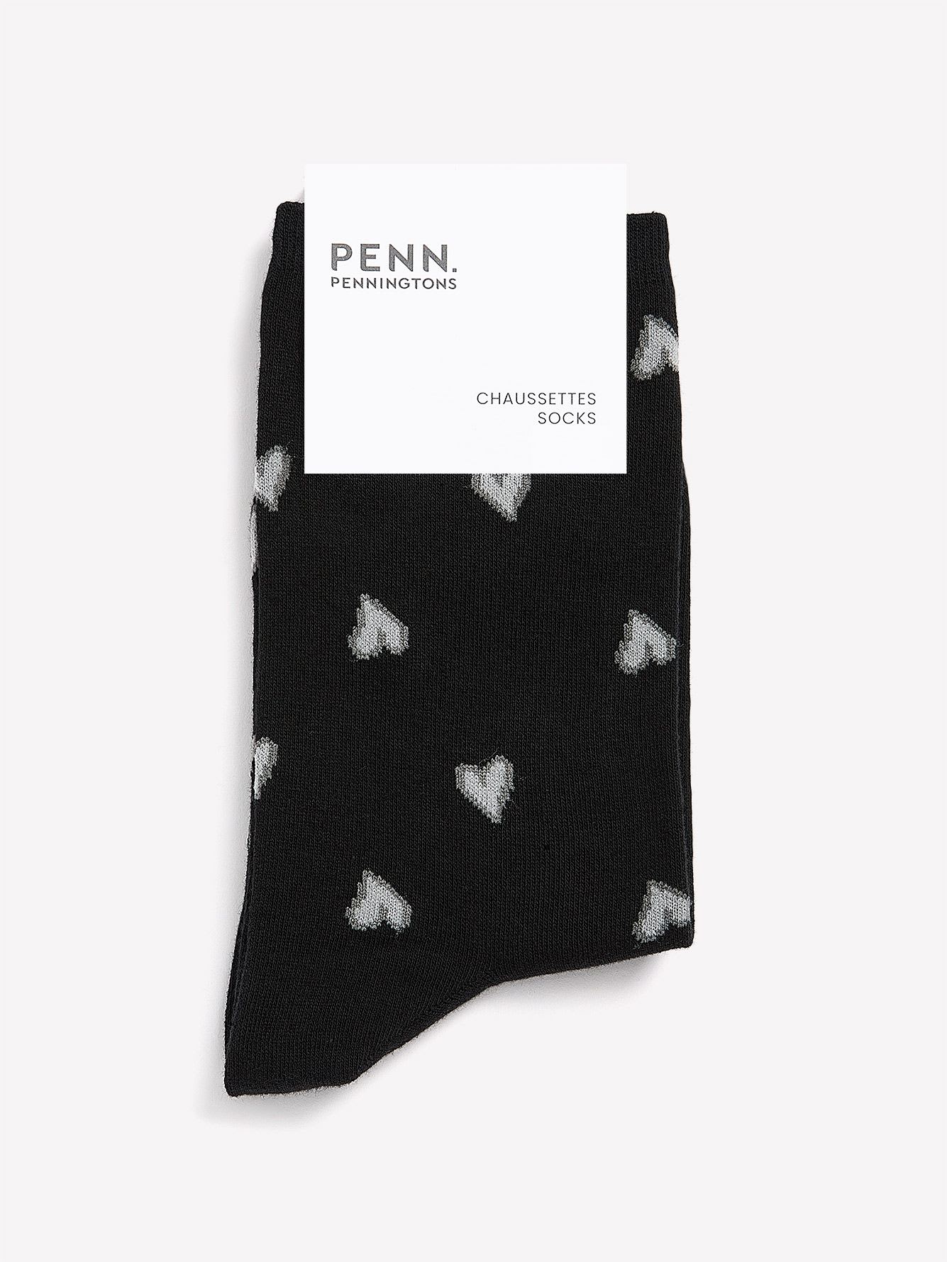 Black Crew Socks, Heart Print