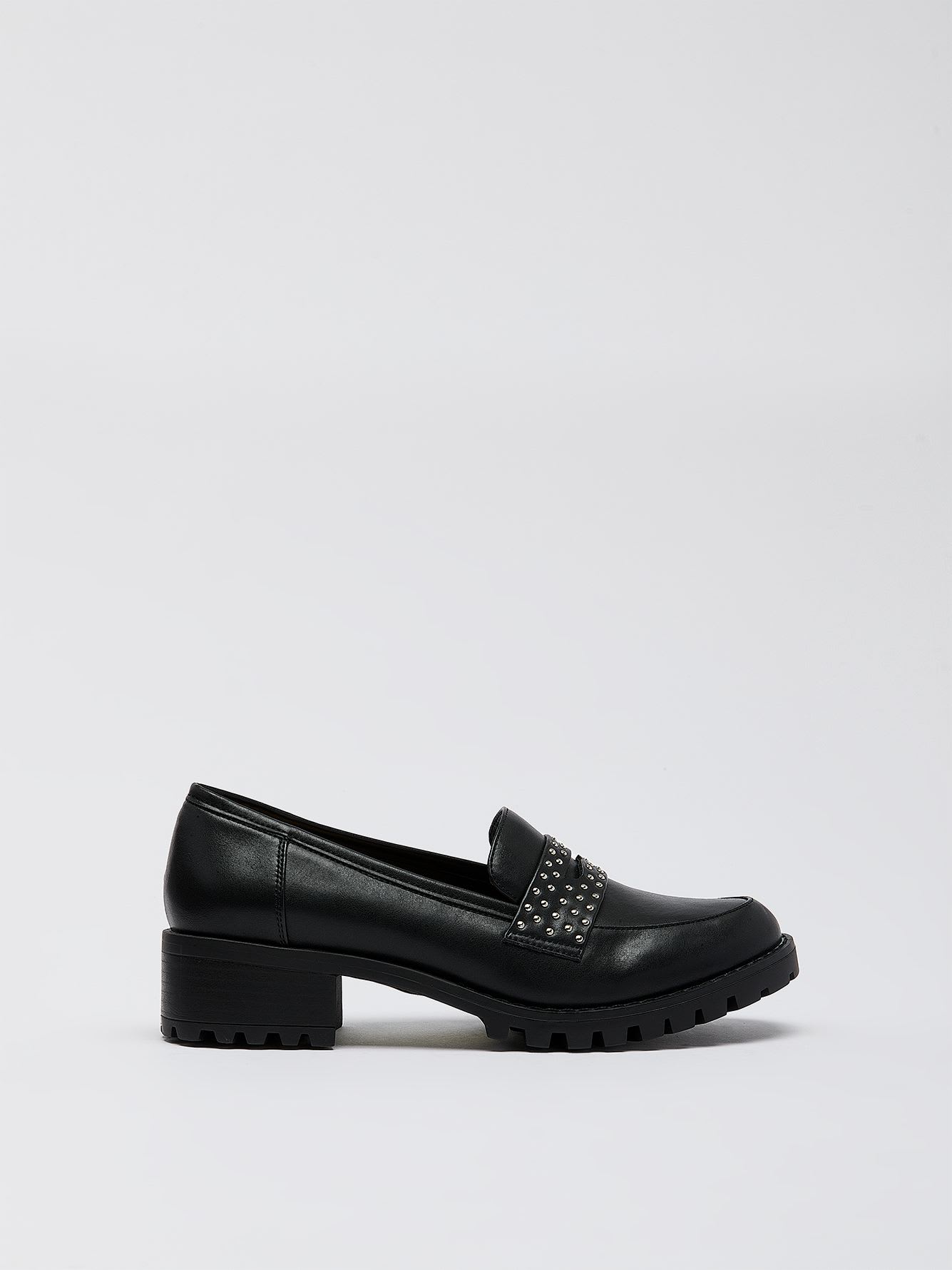 Extra Wide Width, Black Platform Loafer with Shiny Studs