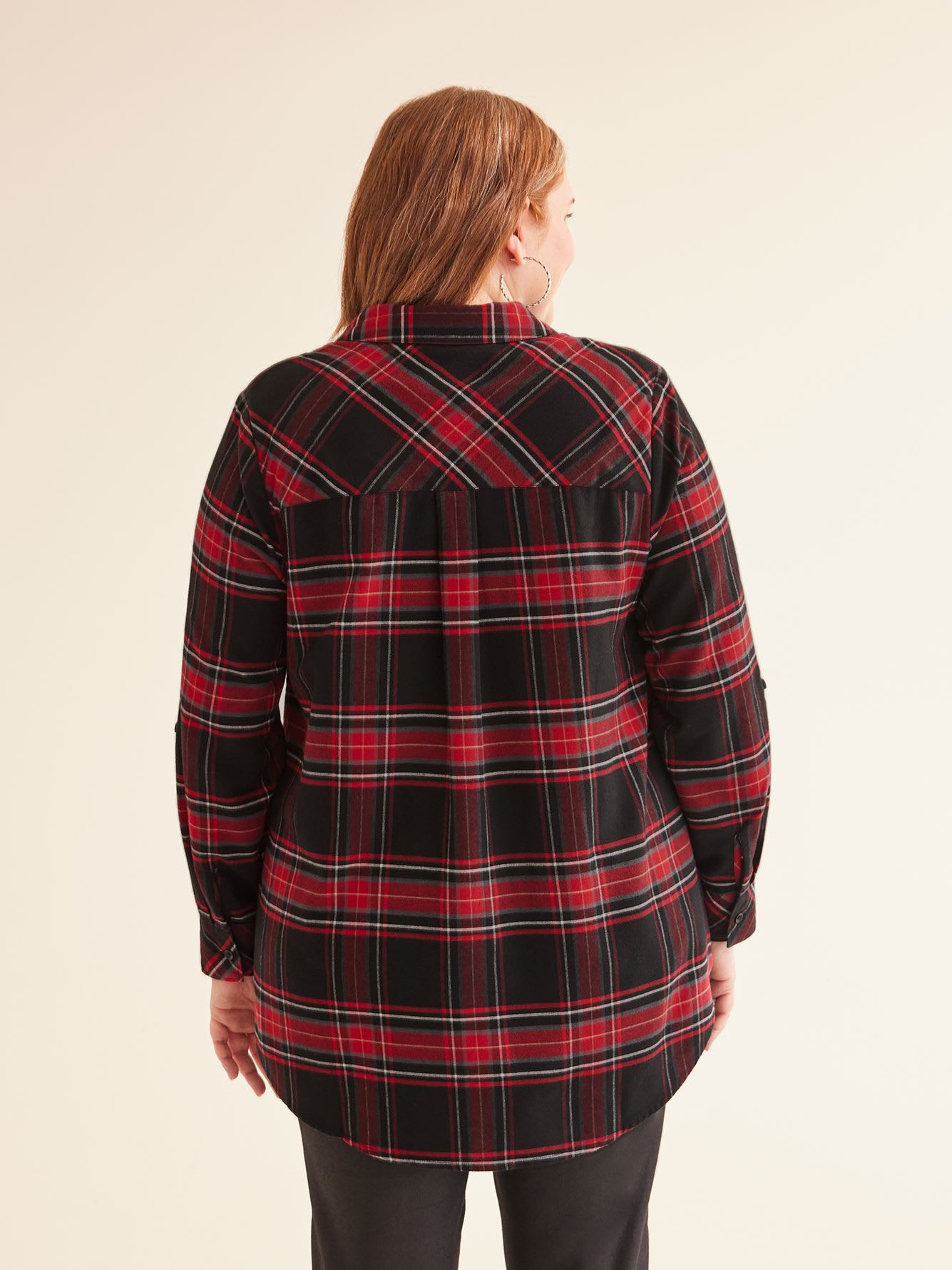 Plaid Flannel Shirt with Rolled-Up Sleeves