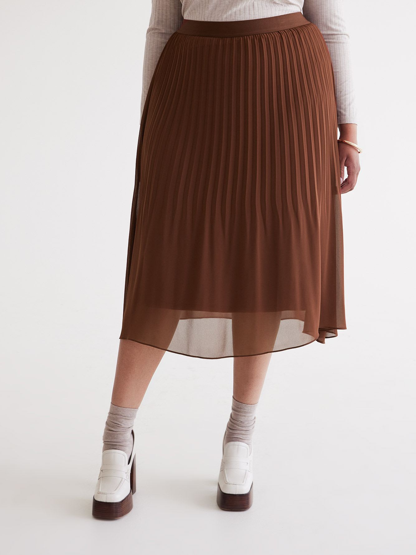 Printed Pull-On Pleated Midi Skirt