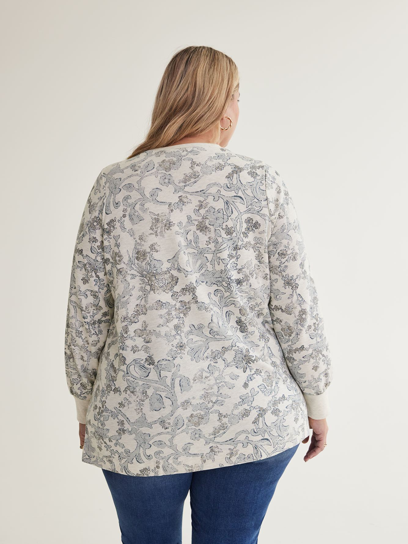 Floral Print Sweatshirt with Side Slits