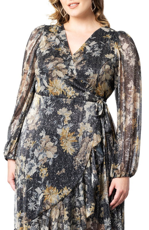 Kiyonna Plus Size Clara Sparkling Long Sleeve Wrap Dress (Plus Size)
