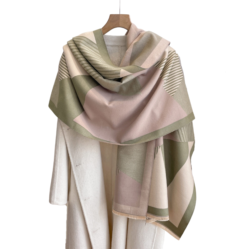 Olive Green & Beige Color Blocked Striped Patterned Scarf- Don't AsK