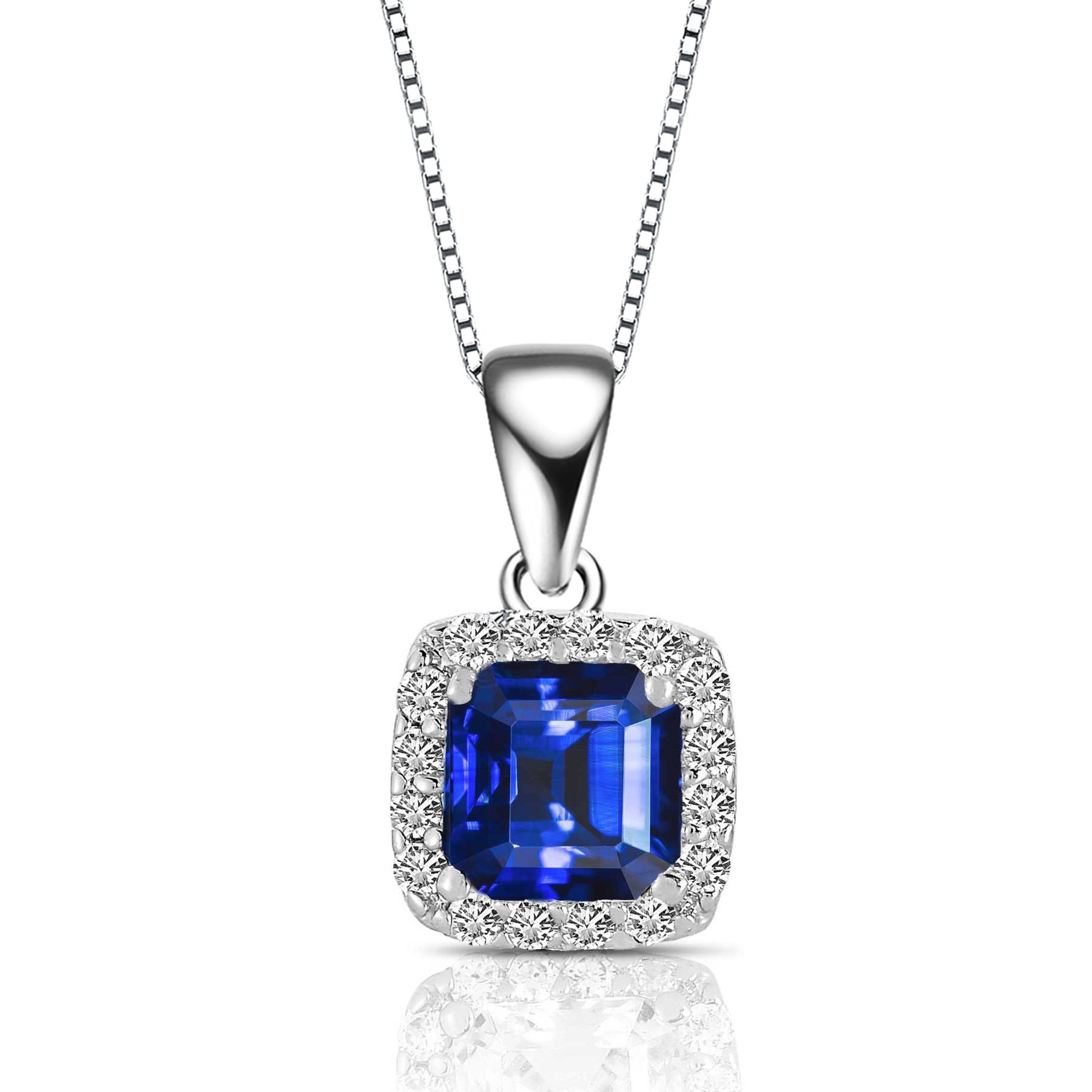 Genevive Cubic Zirconia Sterling Silver Blue Assher Cut Drop Pendant