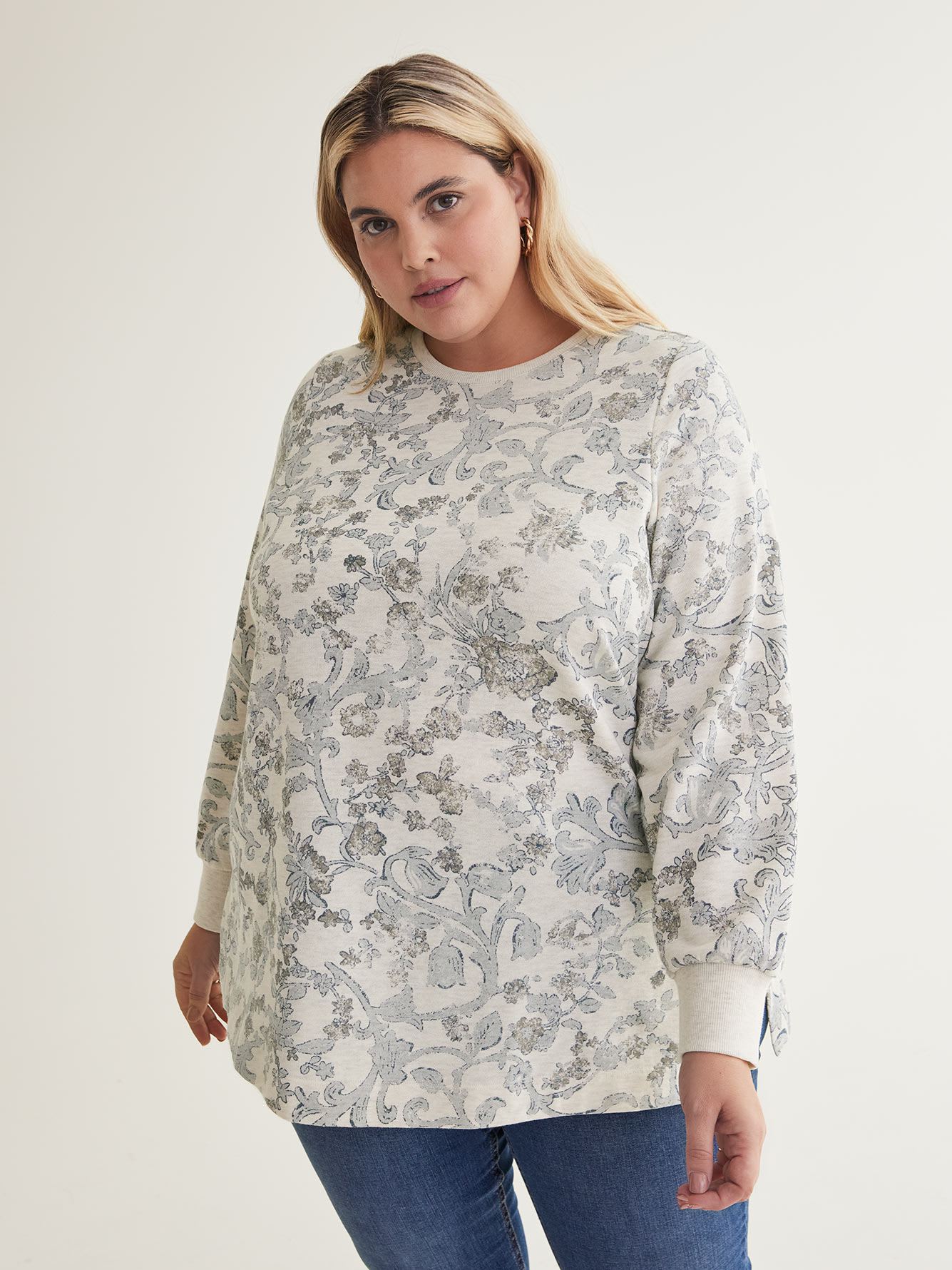 Floral Print Sweatshirt with Side Slits