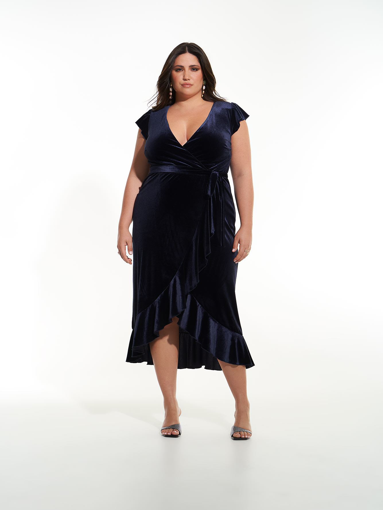 Wrap Velvet Maxi Dress with Tiered Hem - Addition Elle